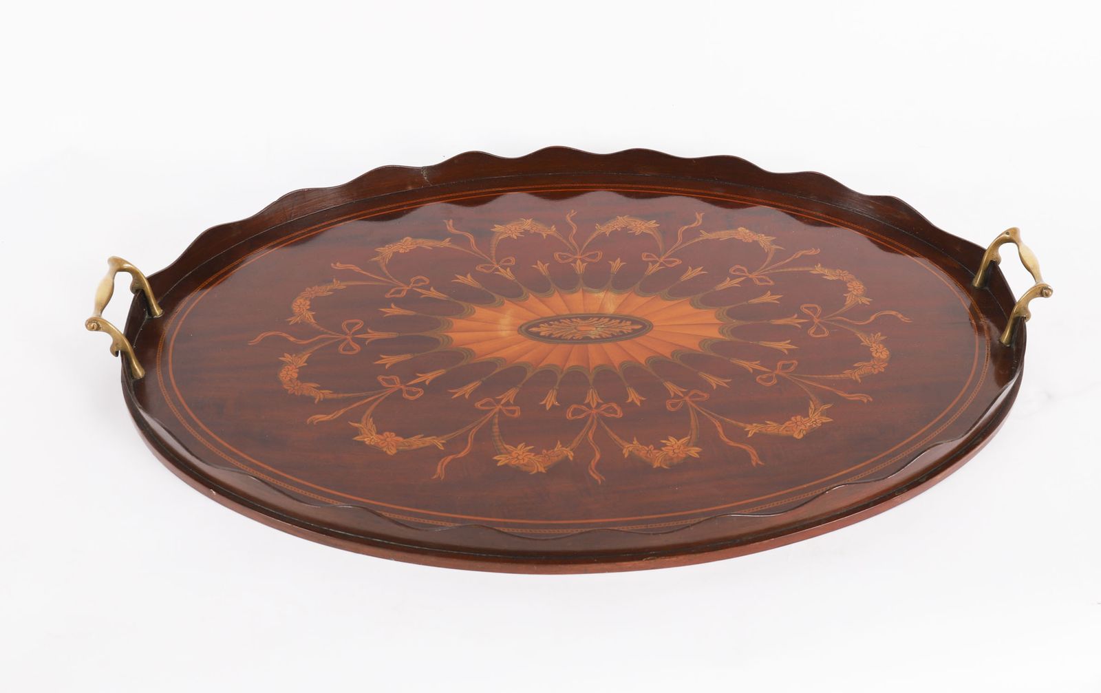 Home Decor English Oval Edwardian Marquetry Butler's Tray C1900 photo