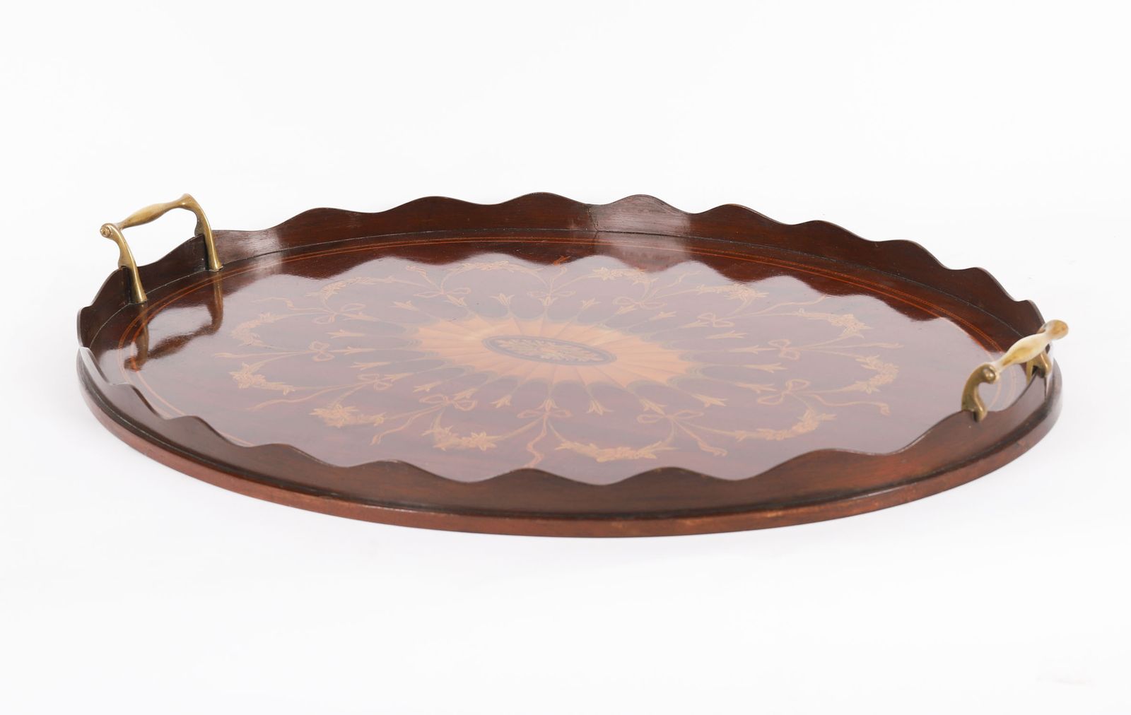 425.0 English Oval Edwardian Marquetry Butler's Tray C1900 photo