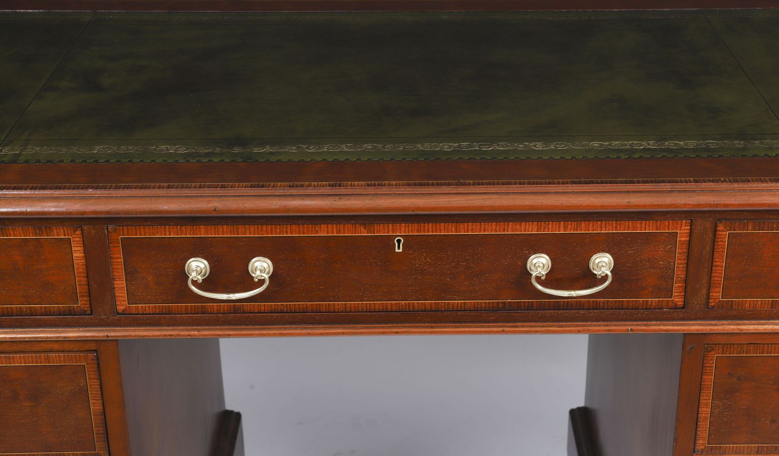 Victorian Crossbanded & Inlaid Flame Mahogany Pedestal Desk  19th C photo 3050.0
