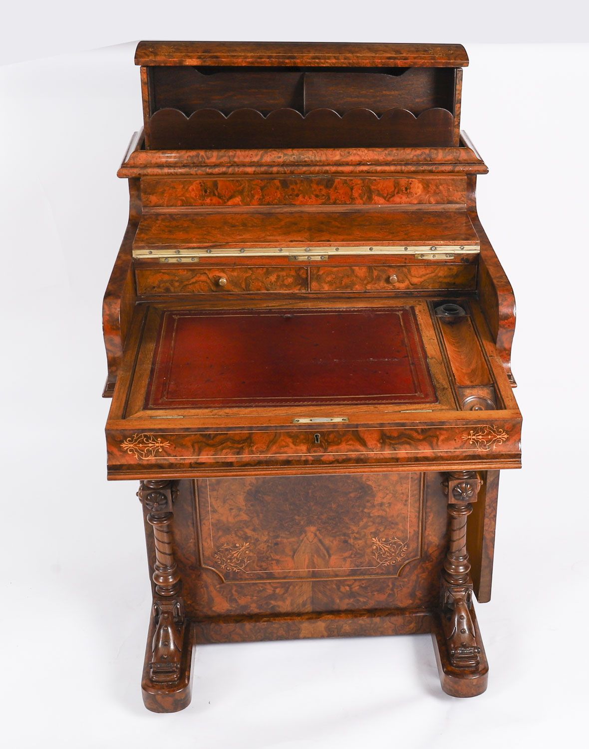 Victorian Burr Walnut  & Inlaid Pop Up Davenport Desk  19th C photo Furniture