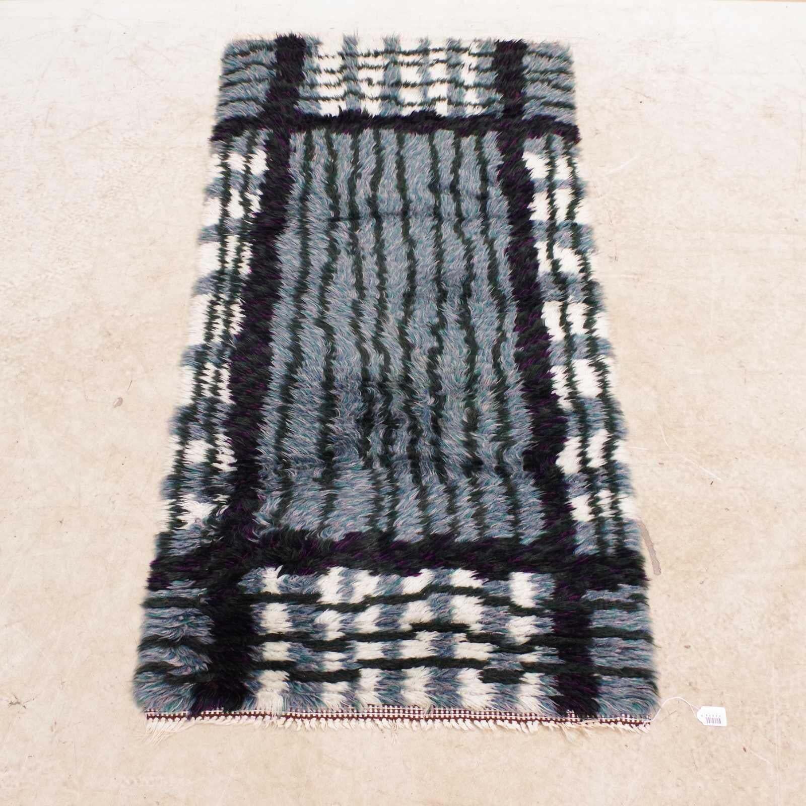 Mid Century Modern Swedish Rya Rug In Grey, Black, And White, 1950s photo furniture