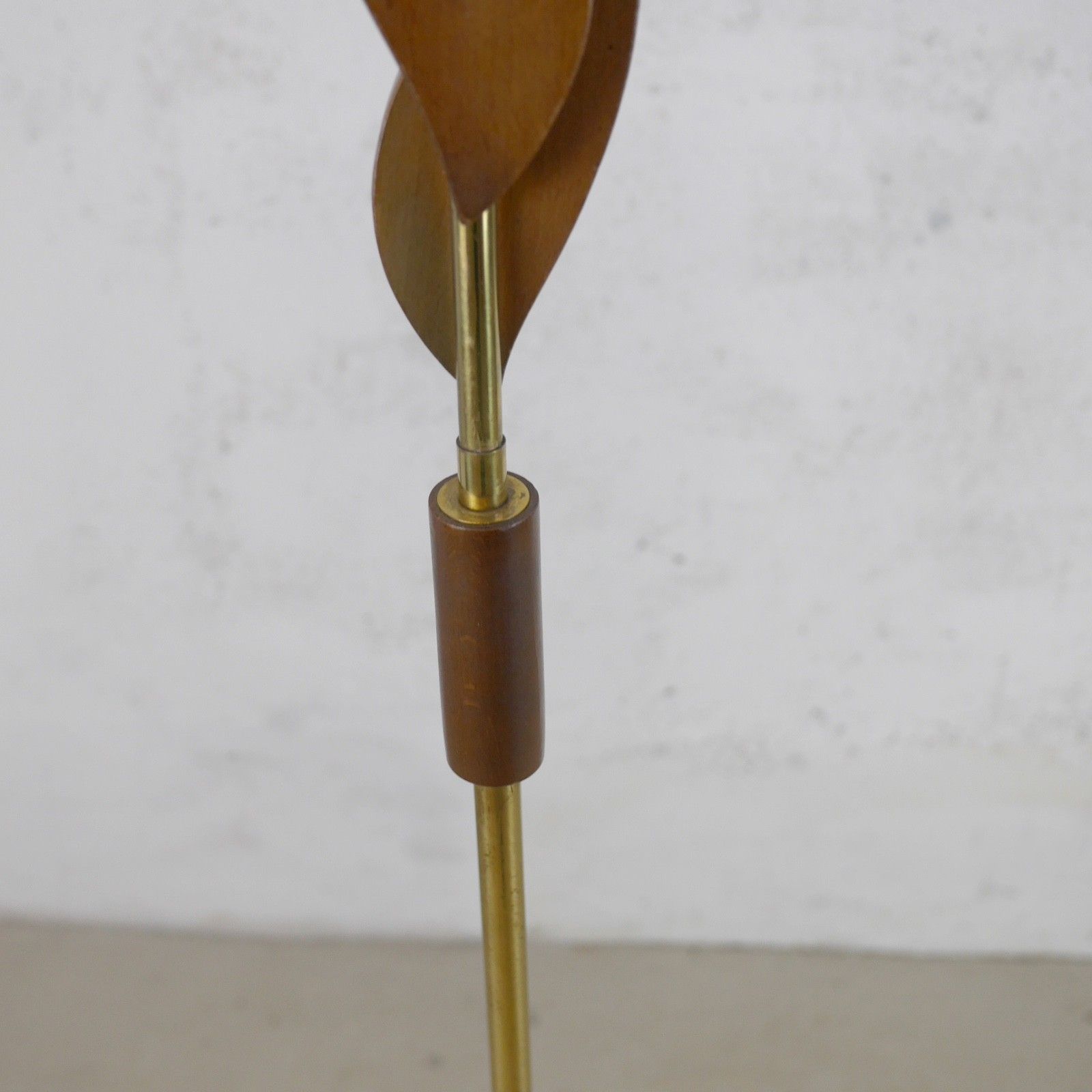 Vintage Mid Century Teak Brass Standard Floor Lamp Shade #103086 photo vinterior