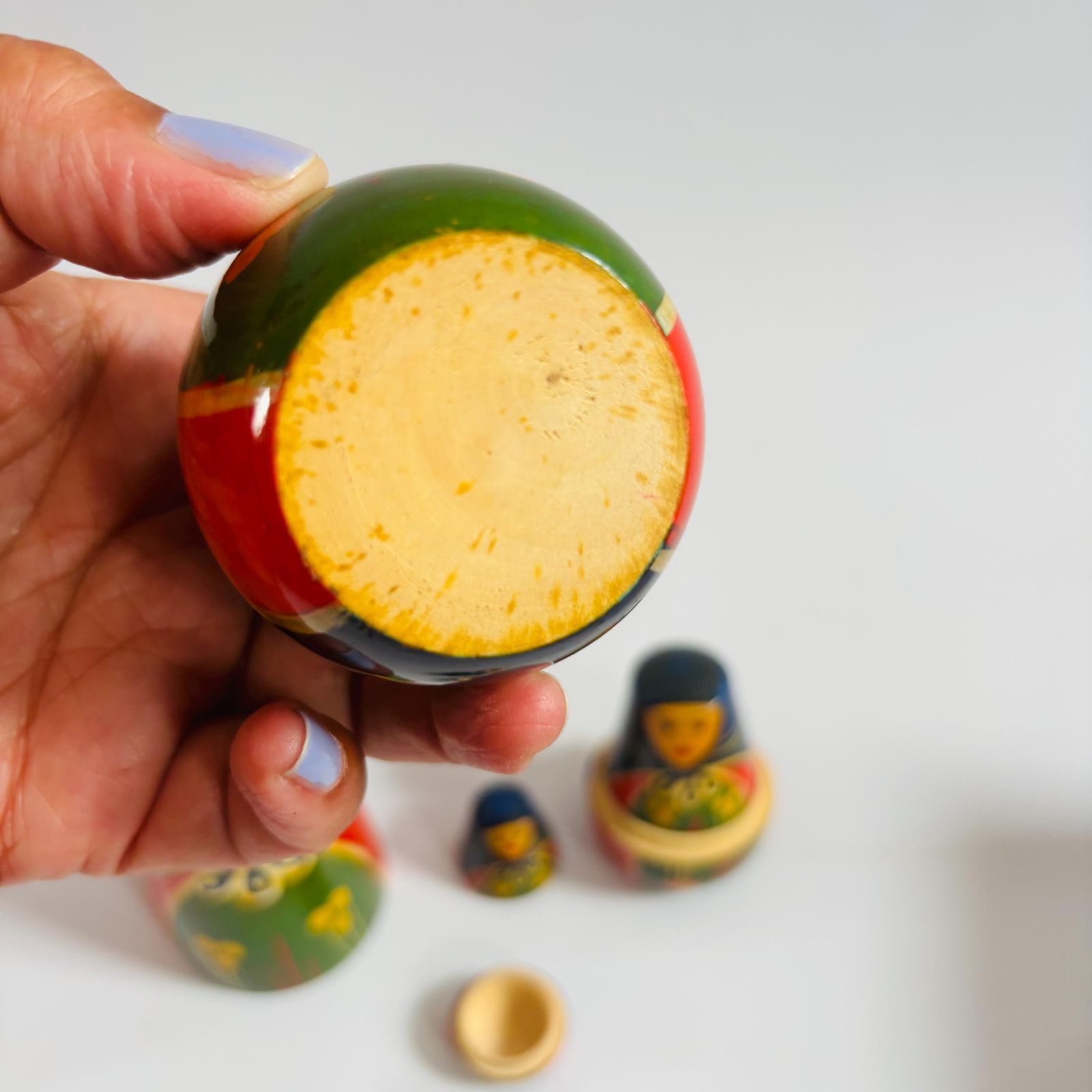 Mid Century Russian Nesting Dolls, Set Of 5 Hand Painted Matryoshka photo for sale
