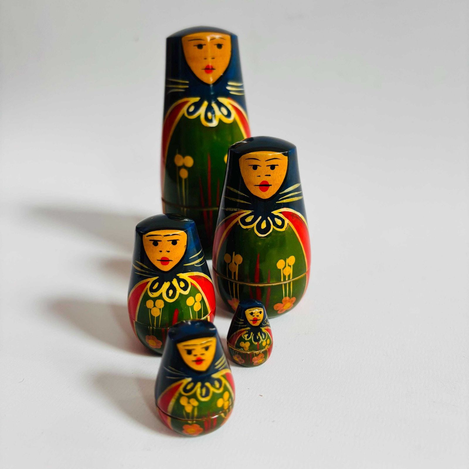 photo furniture Mid Century Russian Nesting Dolls, Set Of 5 Hand Painted Matryoshka