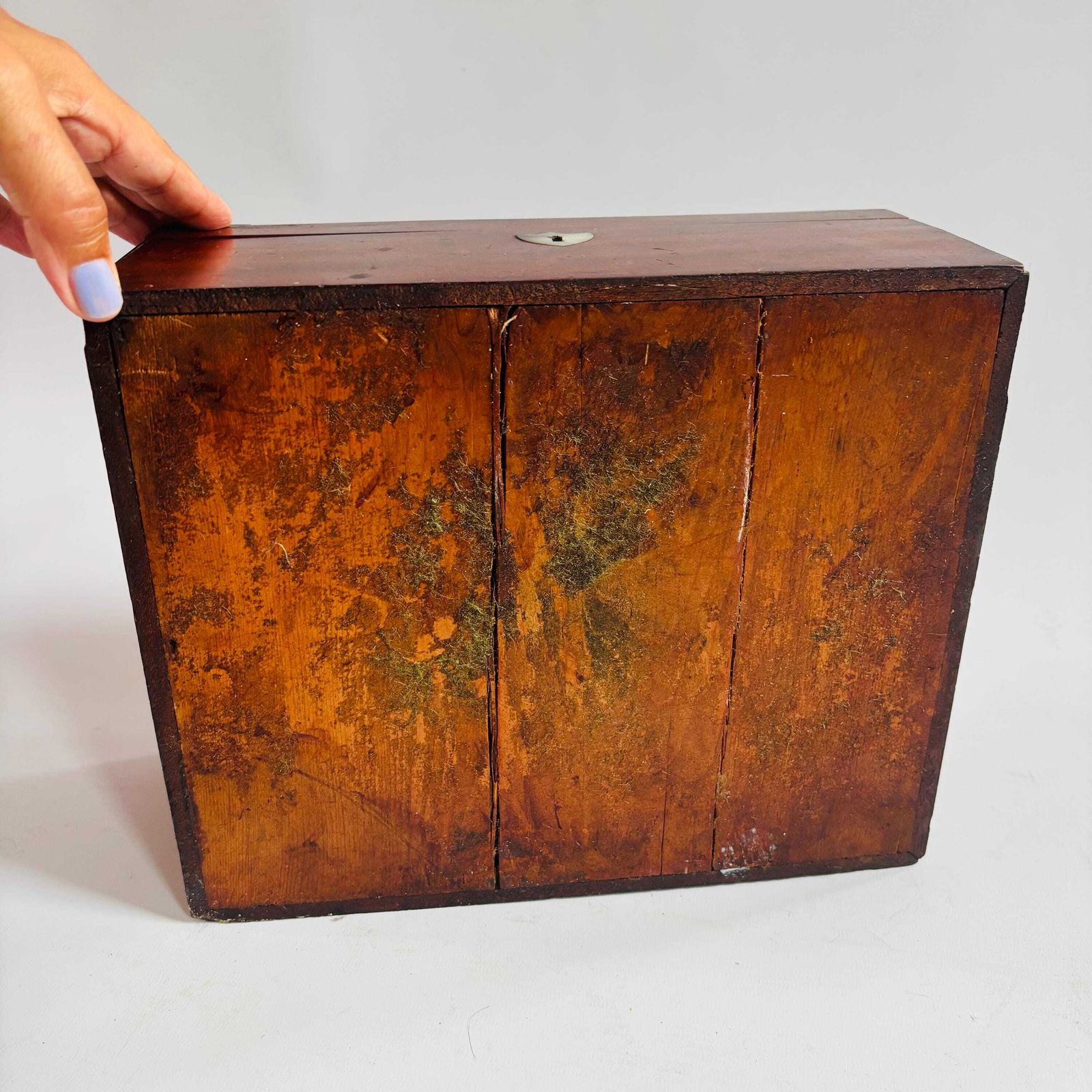 Antique Rosewood Keepsake Box: Folk Floral Painting, Mother Of Pearl Inlay photo vintage