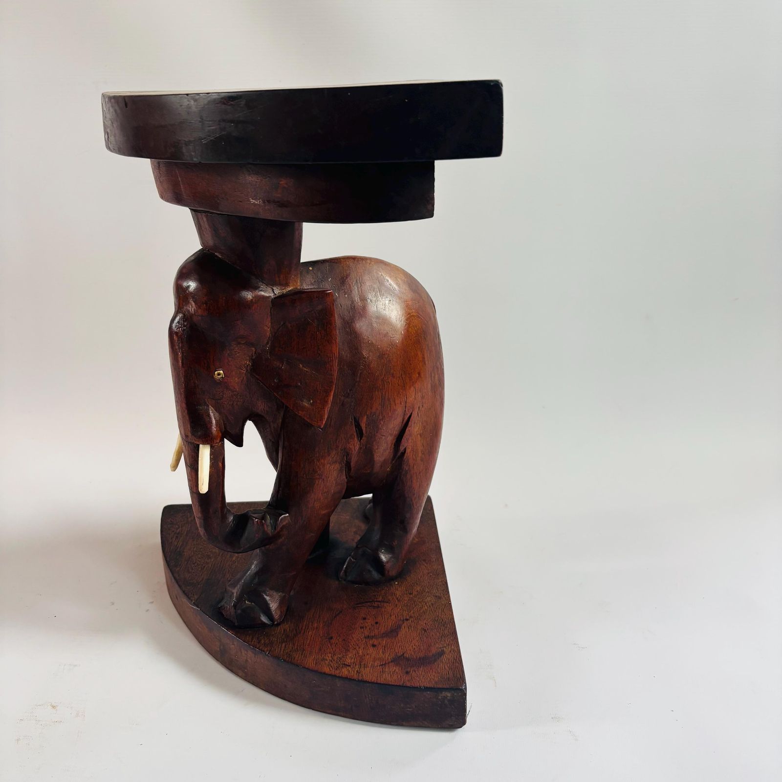 photo for sale Antique Teak Elephant Stool: Mid Century Modern Plant Stand