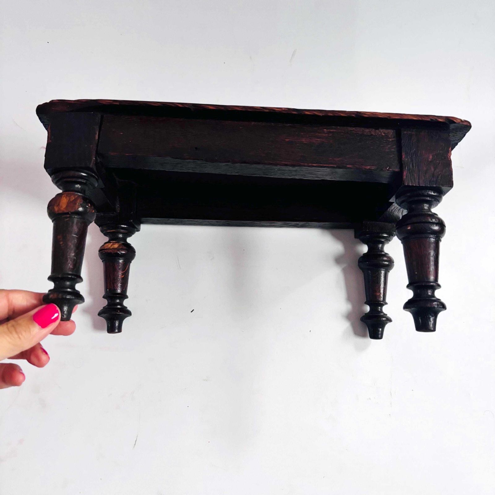 Antique Ebonized Oak Apprentice Table: 18t80s English Rustic Design Meditation Rare   Wear photo 145.0