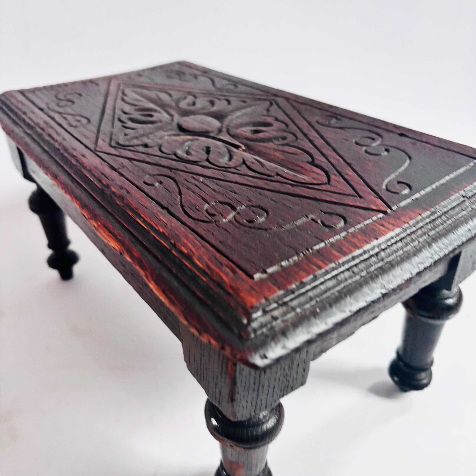 Antique Ebonized Oak Apprentice Table: 18t80s English Rustic Design Meditation Rare   Wear photo vinterior