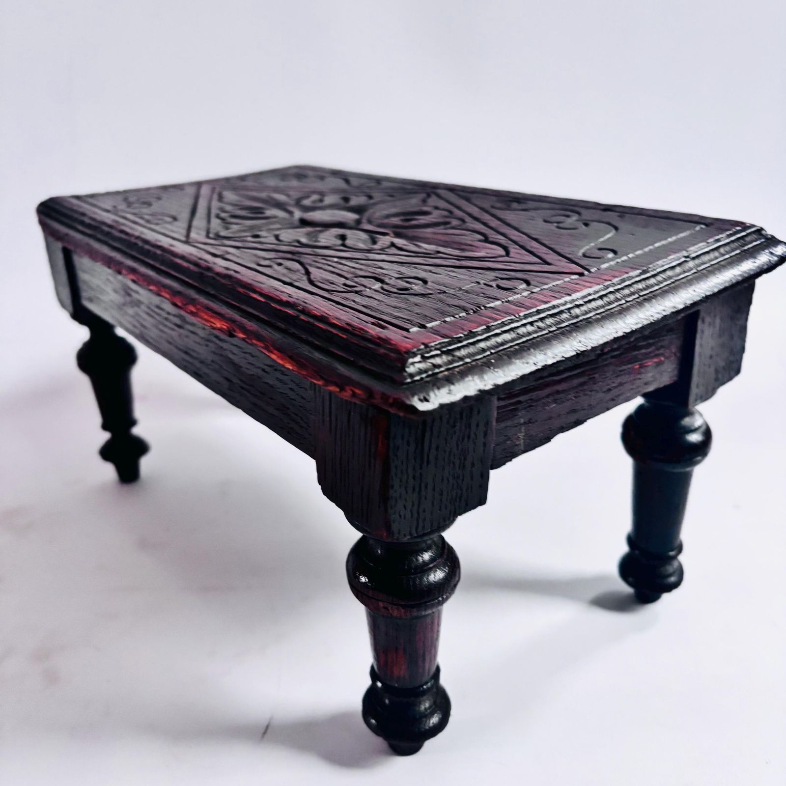 Furniture Antique Ebonized Oak Apprentice Table: 18t80s English Rustic Design Meditation Rare   Wear photo