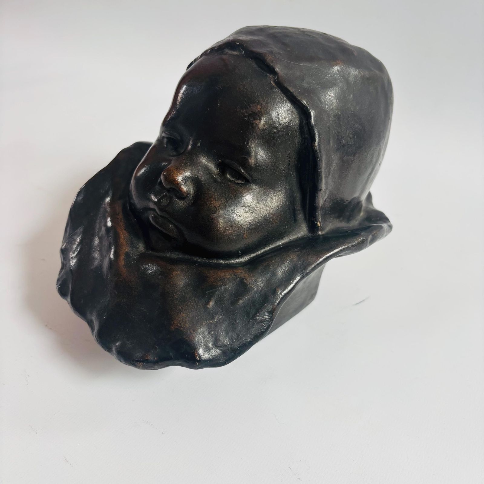 photo furniture Rare Antique Plaster Sculpture: "Baby With A Collar" By Jean Carriès, C. Smith Foundry