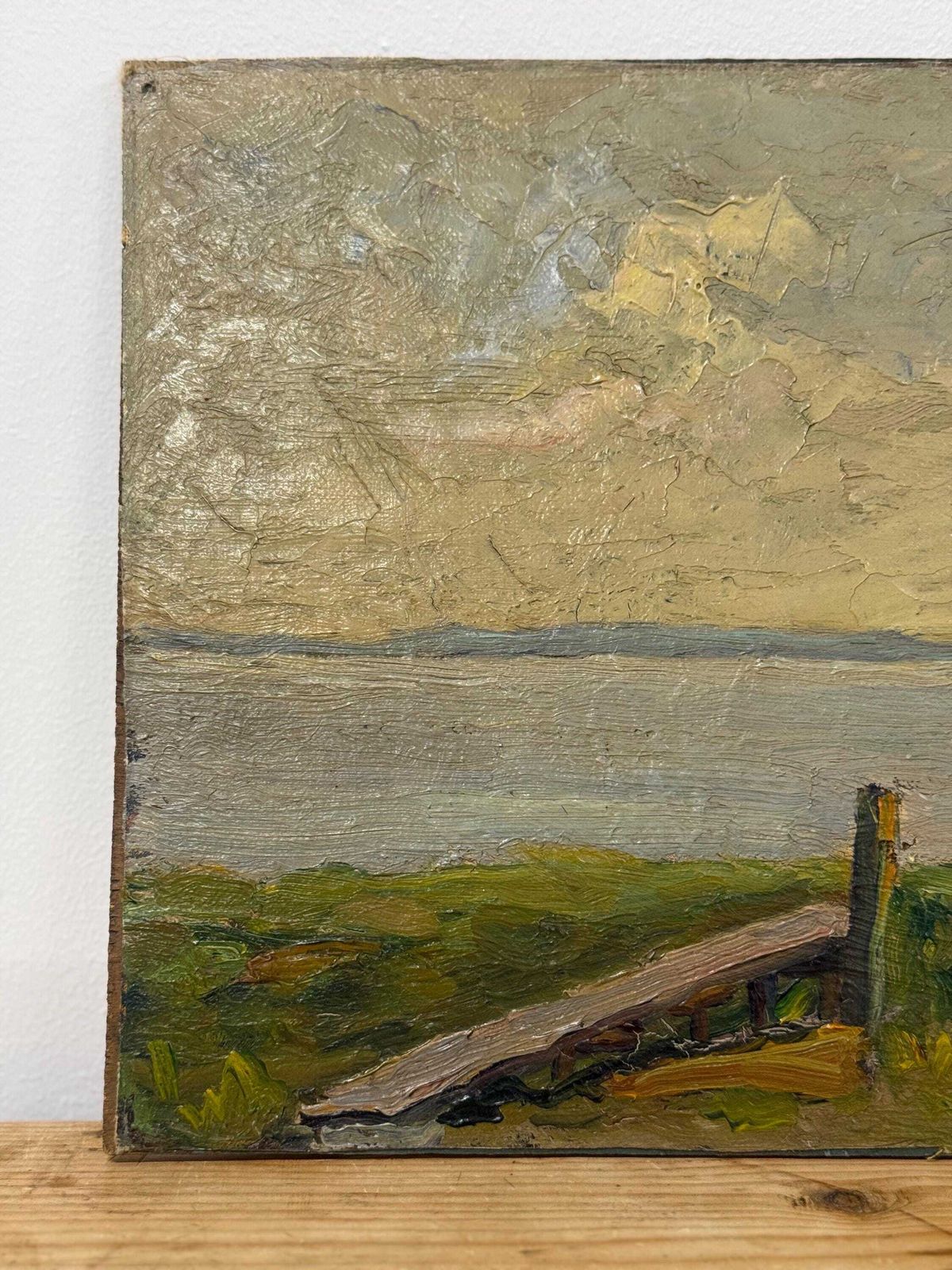 Vintage Boat On Doel Harbour Oil Painting, 1935 photo 199.0
