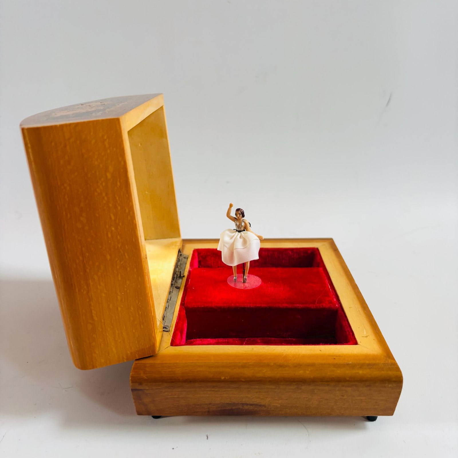photo for sale Art Deco Sorrento Olive Wood Jewelry Box: 1930s Ballerina Music Box