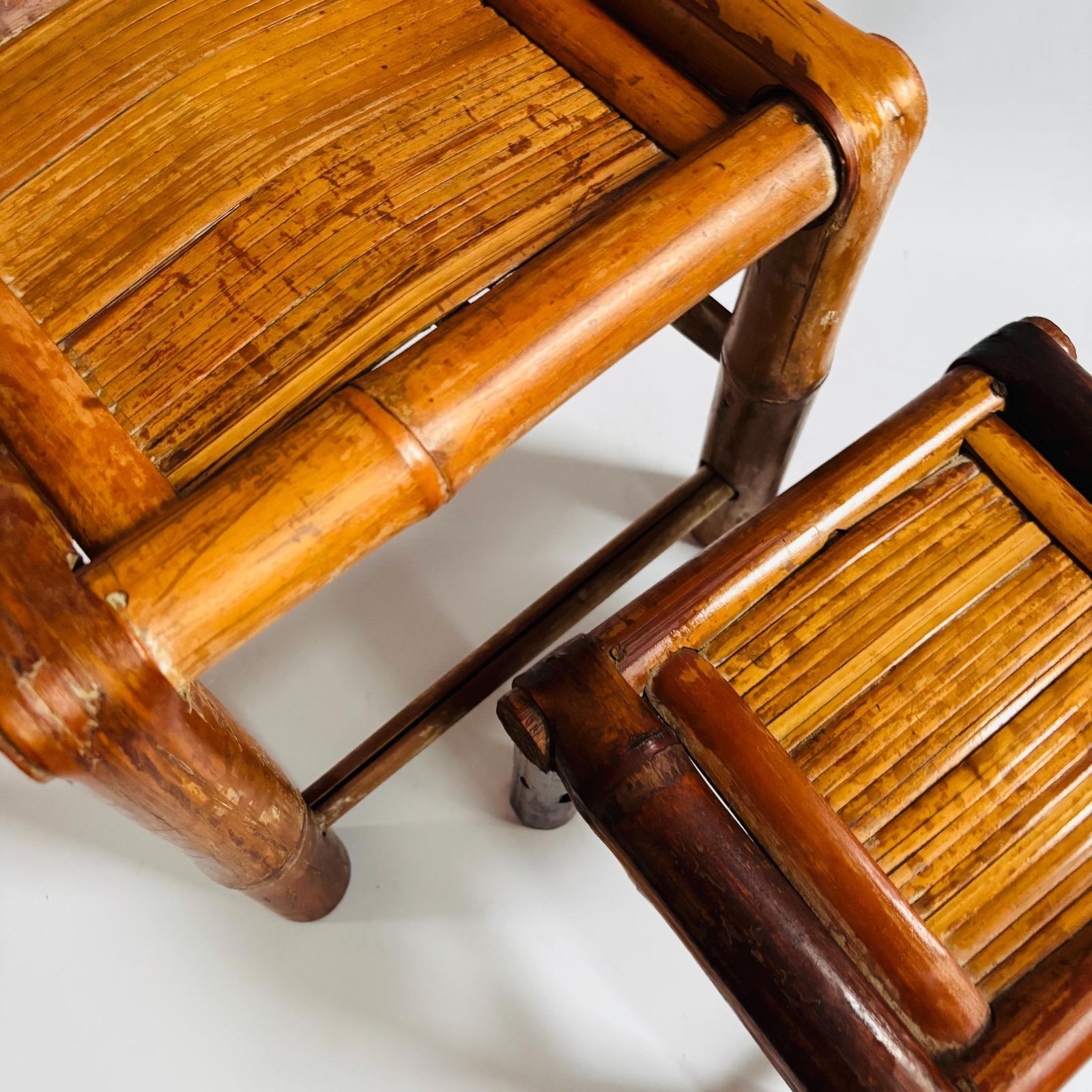 Mid Century Bamboo Plant Stands   Set Of Two, Rattan Display Small Tables photo furniture