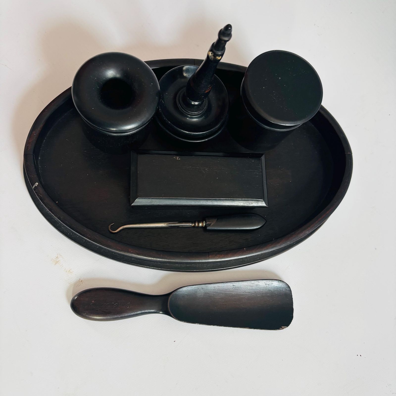 photo for sale Antique Art Deco Ebony Dresser Set: Victorian Tabletop Organizer