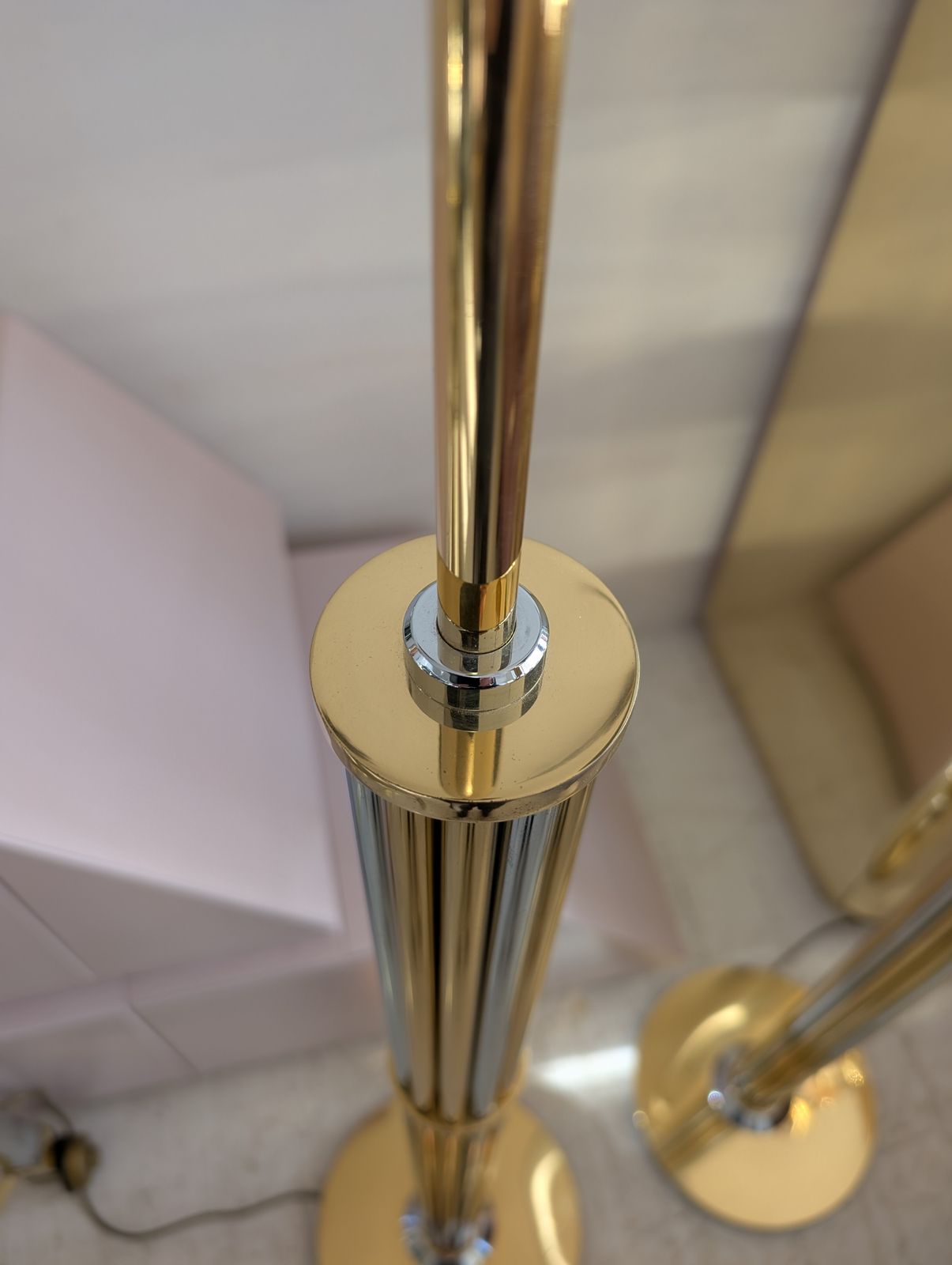 Pair  Of Gorgeous Vintage Gold & Chrome Floor Lamps, By Baulmann, Germany 1980s. Shades Not Included photo vinterior