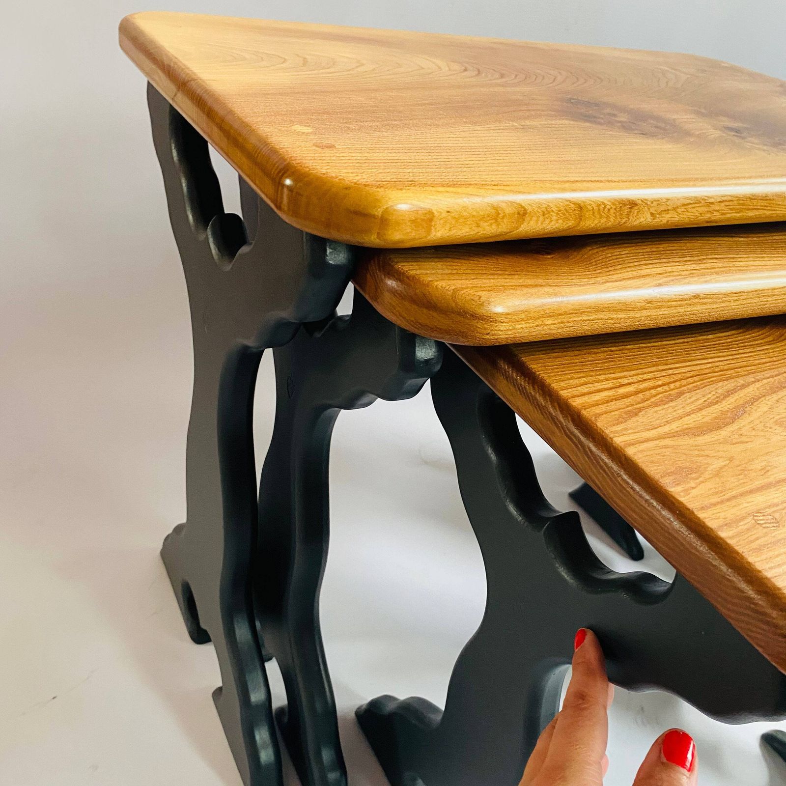 photo furniture Upcycled Elm Nesting Tables: Mid Century Modern 'Acorn' Stamped Set