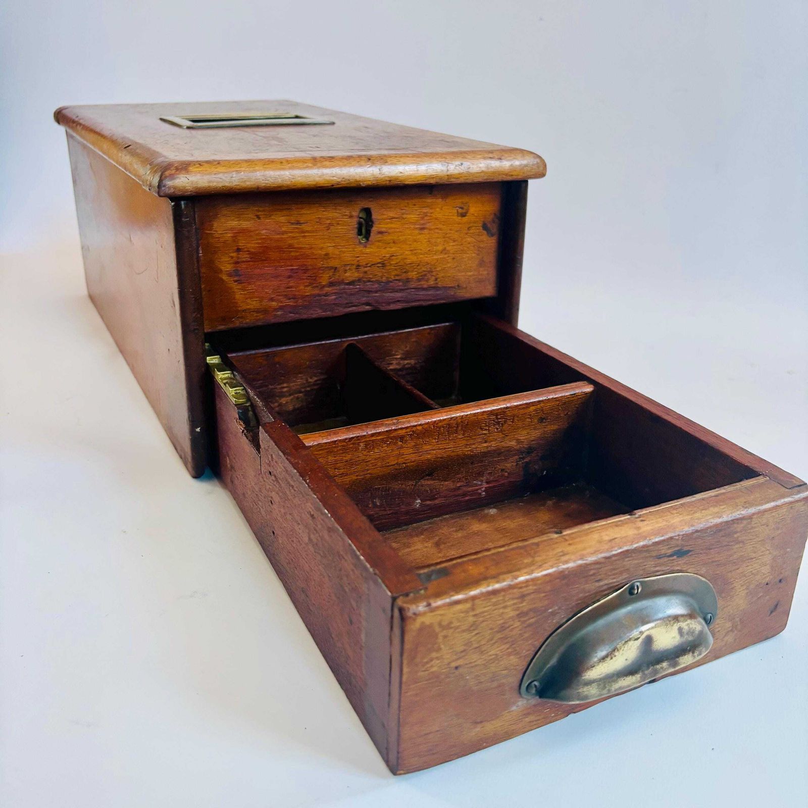 Antique Victorian Willen Cash Drawer: Oak & Brass Shop Display