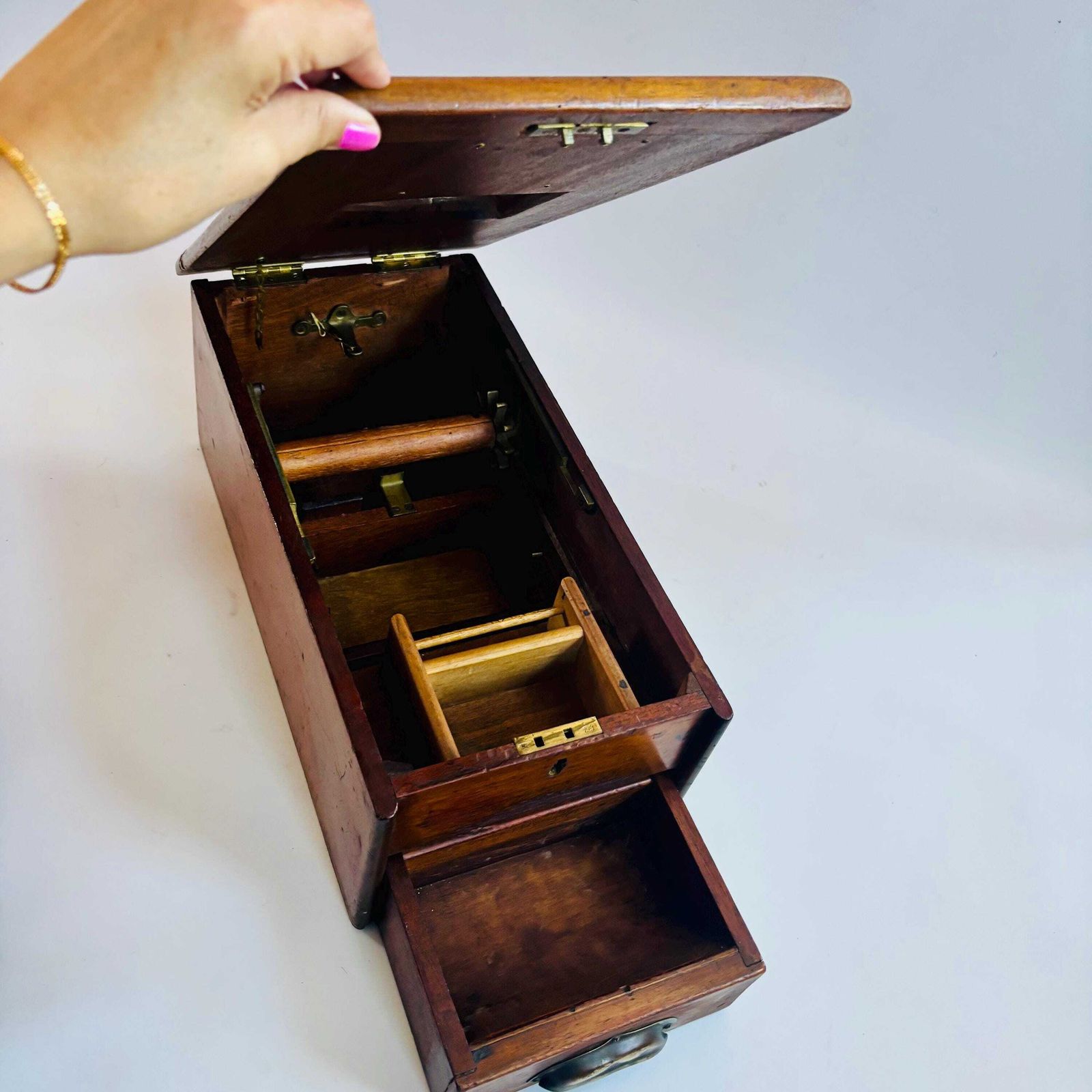 photo for sale Antique Victorian Willen Cash Drawer: Oak & Brass Shop Display