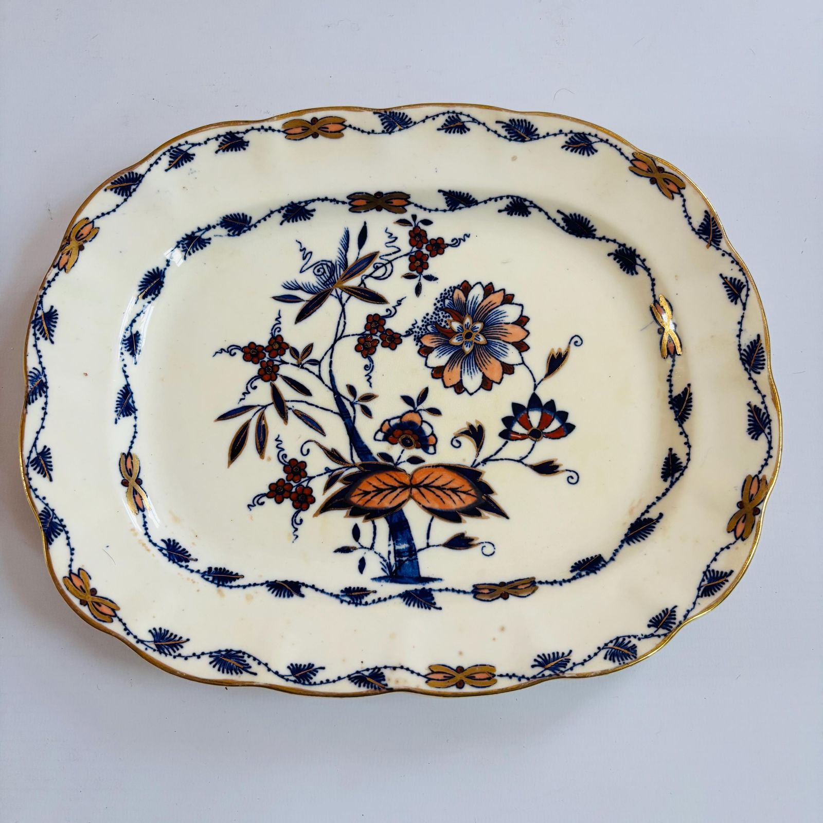 Antique 1880s Hanley China Stoneware Plate: Floral Stafford Knot, Gold Gilt photo furniture