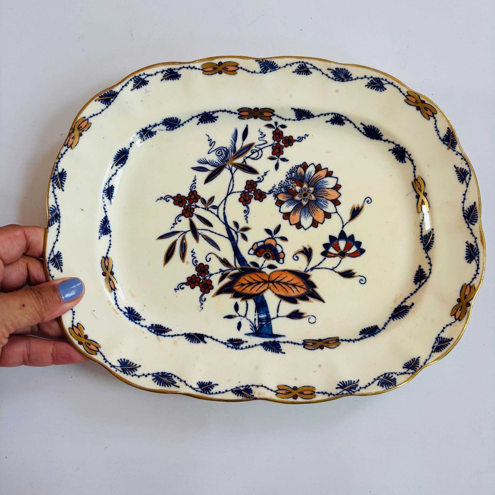 Antique 1880s Hanley China Stoneware Plate: Floral Stafford Knot, Gold Gilt photo vintage