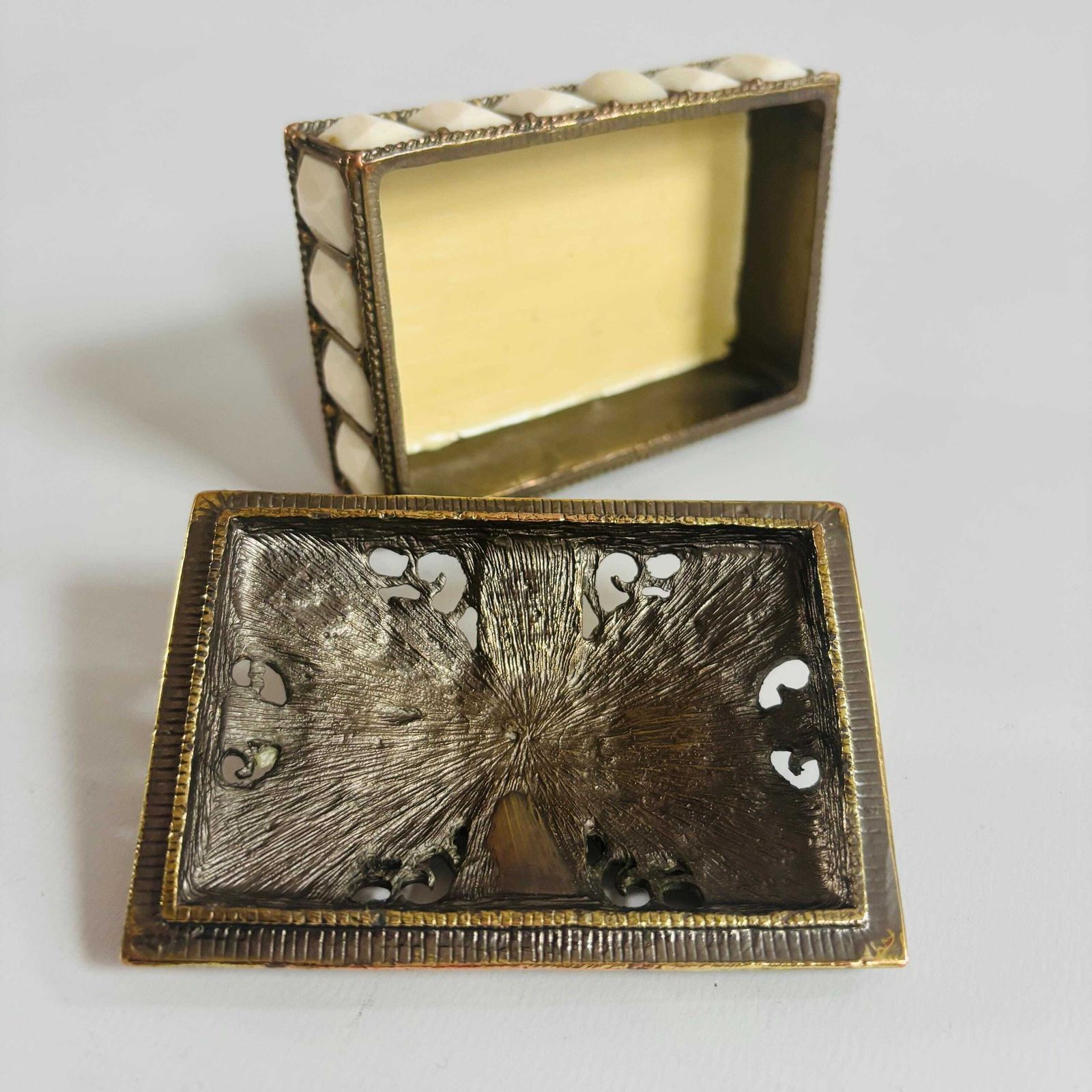 Vintage Art Deco Trinket Box: Bronze Brass Enamel With Stones photo Home Decor