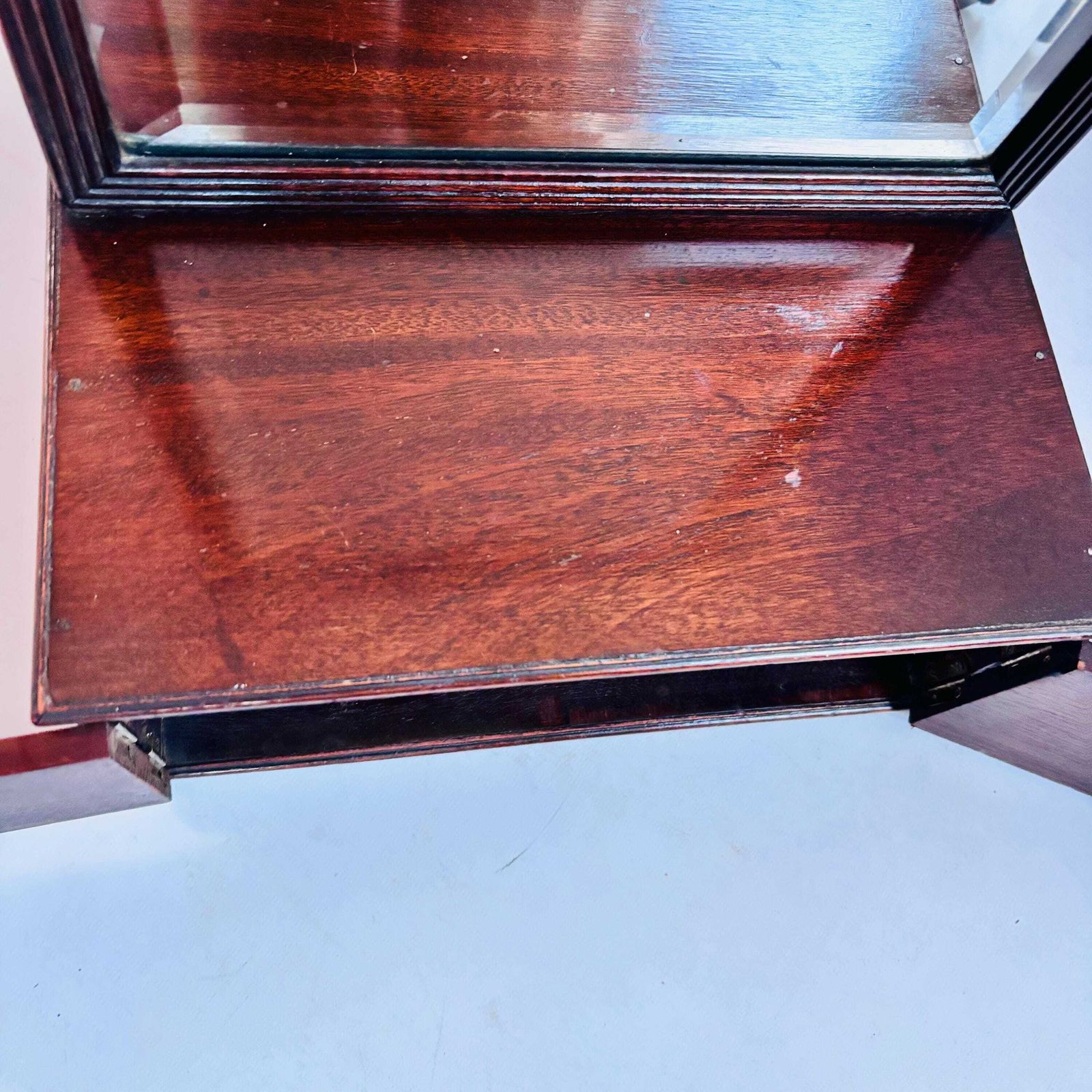 Antique Georgian Revival 1880 1910 Mahogany Bevelled Dressing Table Mirror With Cupboard   Door Ajar photo 189.0