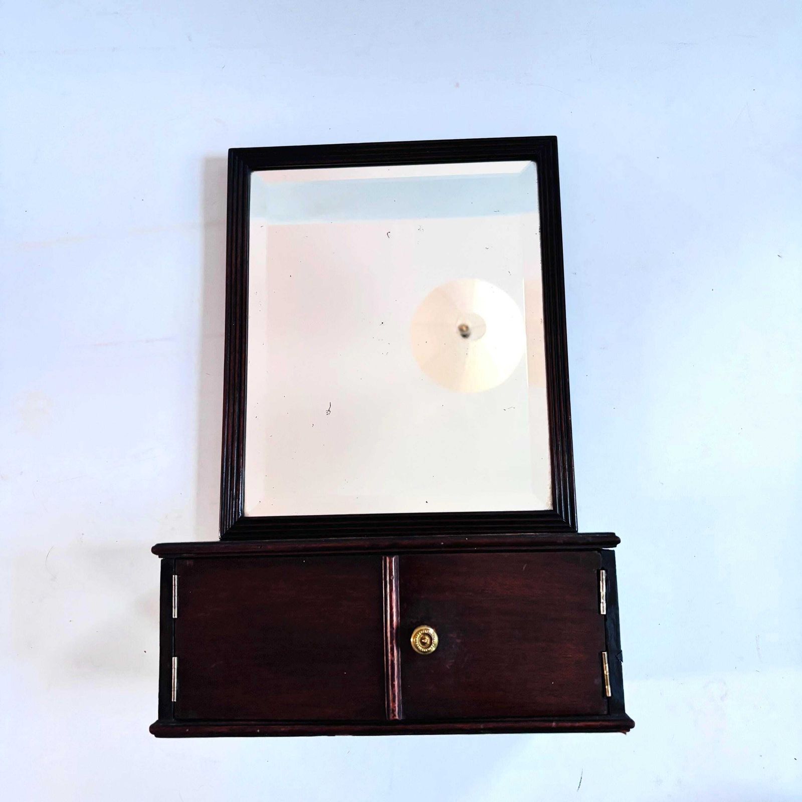 Antique Georgian Revival 1880 1910 Mahogany Bevelled Dressing Table Mirror With Cupboard   Door Ajar photo vintage