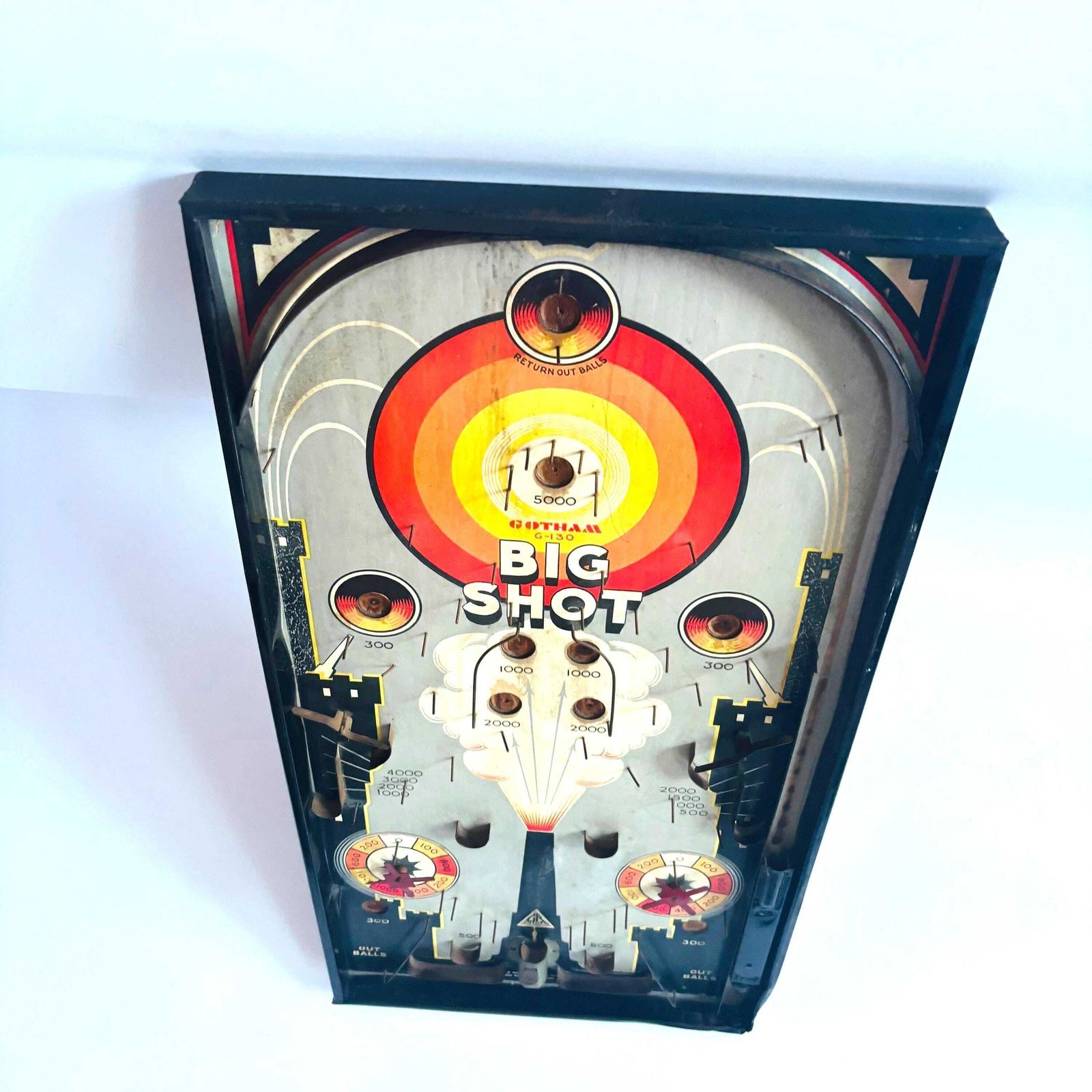 Vintage 1950s Gotham Big Shot Bagatelle Game – Collectible Pinball Toy. photo furniture