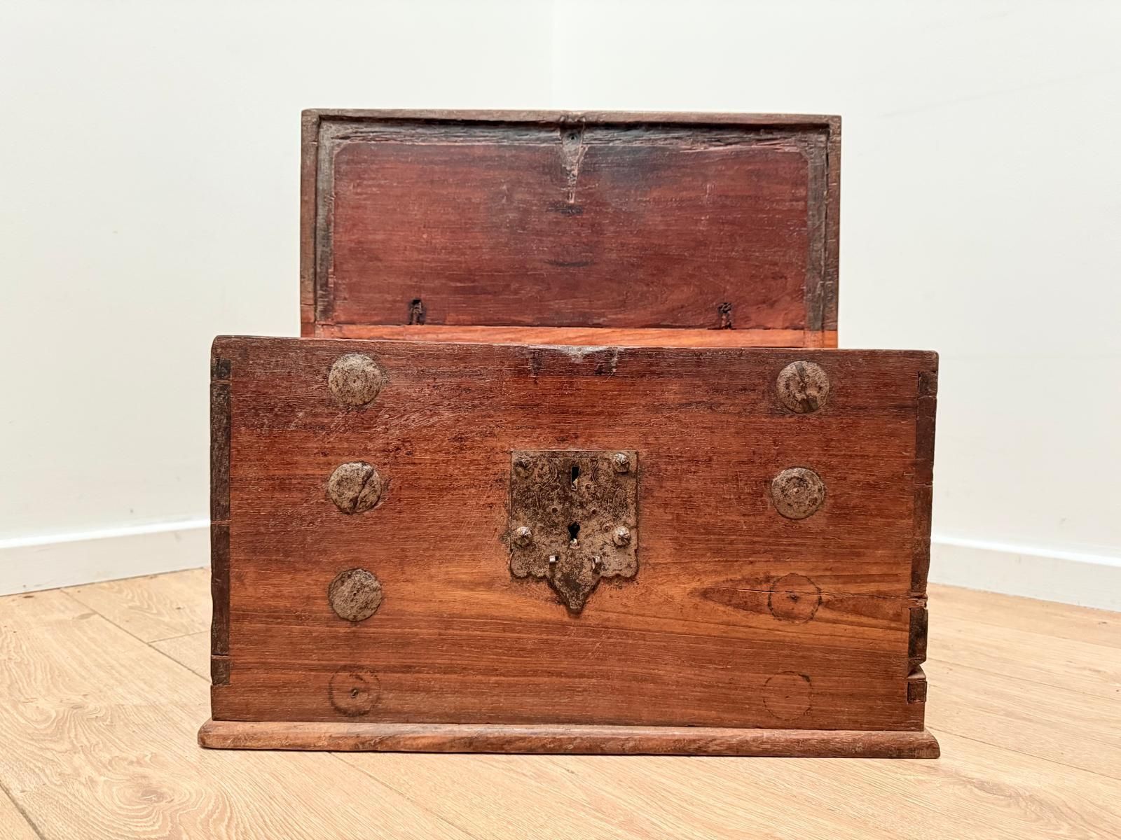 Teak Iron Mounted Coffer Blanket Trunk 19th Century Delivery Available 0046. photo 375.0