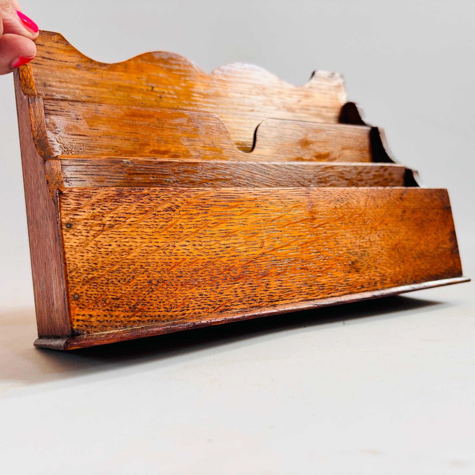photo vintage Antique Oak Letter Rack | Small Edwardian Desk Organiser | Solid Oak Mail Holder