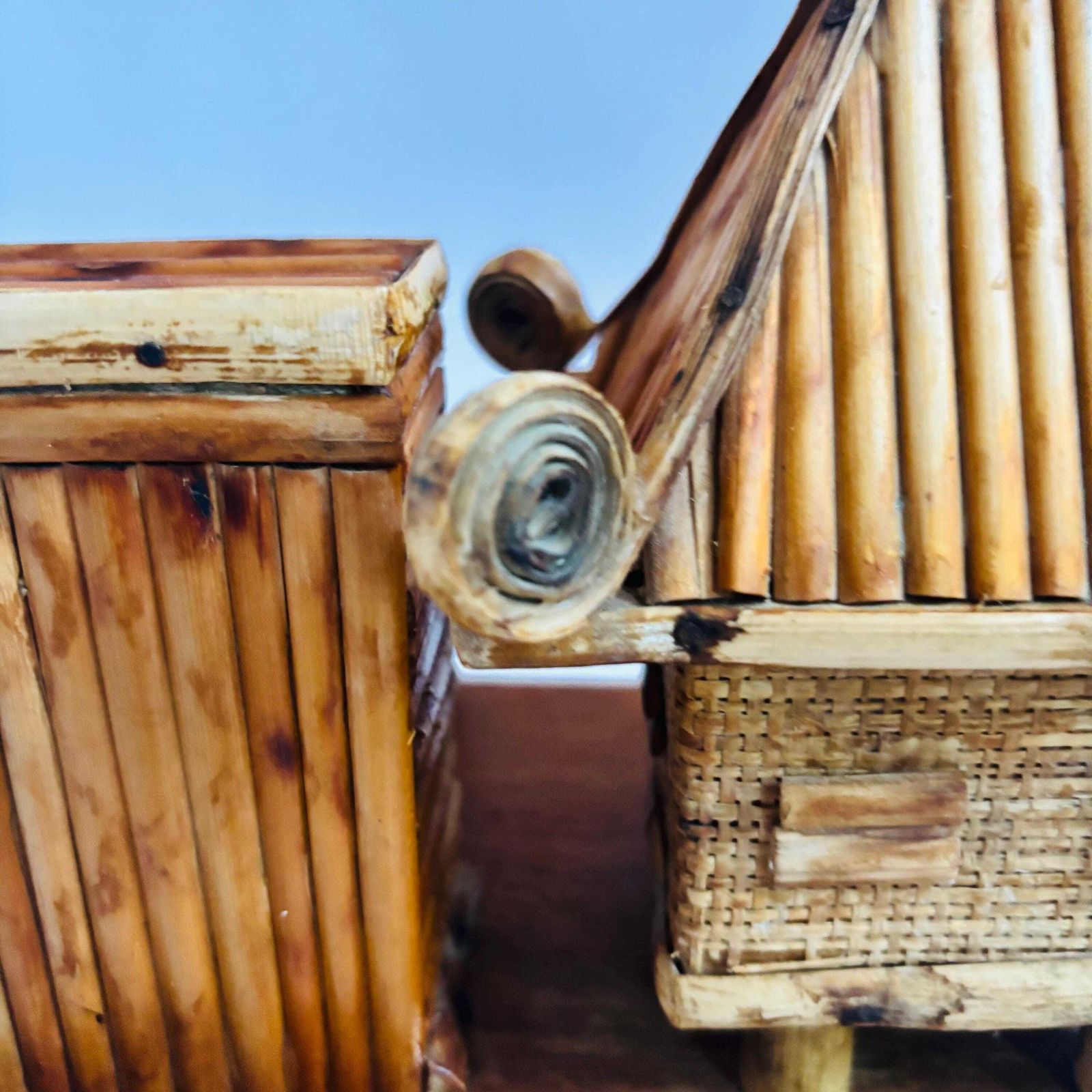 Kitsch Bamboo Ashtray & Cigarette Holder, Handmade Hawaii Souvenir photo vintage