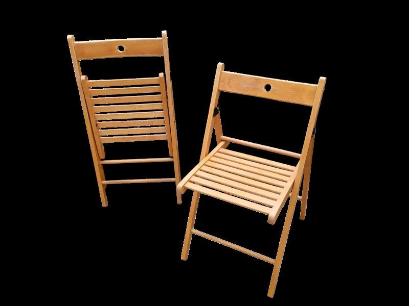 Pair Of Vintage Wooden Folding Chairs – Solid Wood, Slatted Seat, Mid Century Style photo Furniture