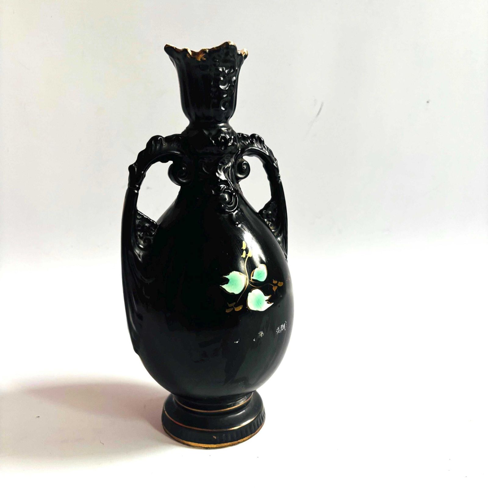Antique Victorian Ceramic Vase: Floral Paintings, Gold Gilt, Made In England. photo for sale
