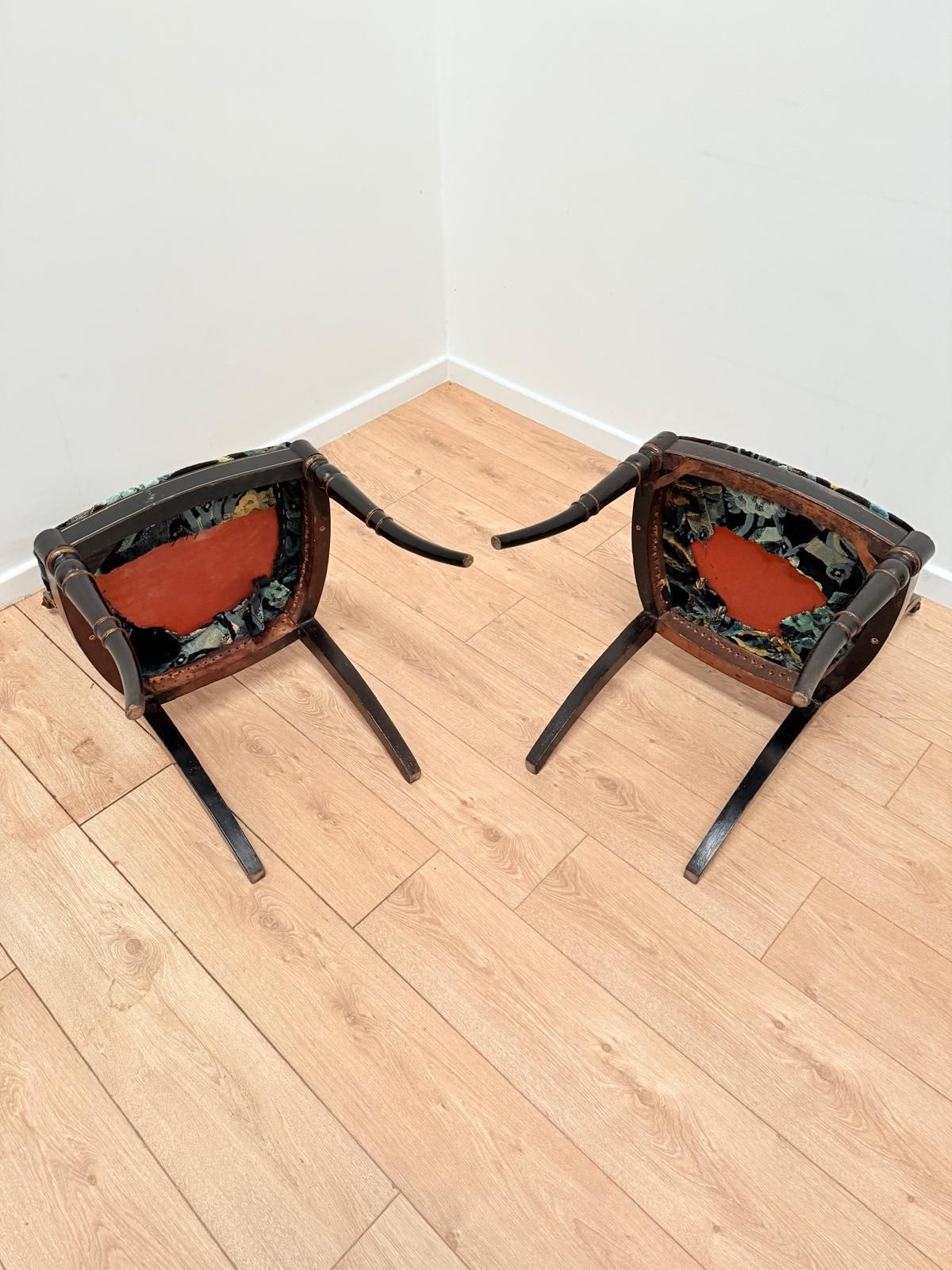 Exquisite 19th Century Pair Regency Ebonized & Gilt Hand Painted Side Chairs 0169. photo vinterior