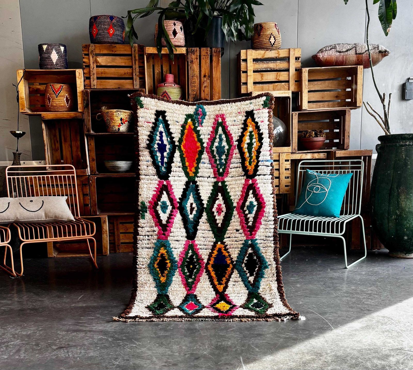 Moroccan Beni Ourain Rug In Wool, 90x160 Cm, Vintage Berber Rug, Black And White Rug, Natural Wool Rug, Hallway Runner