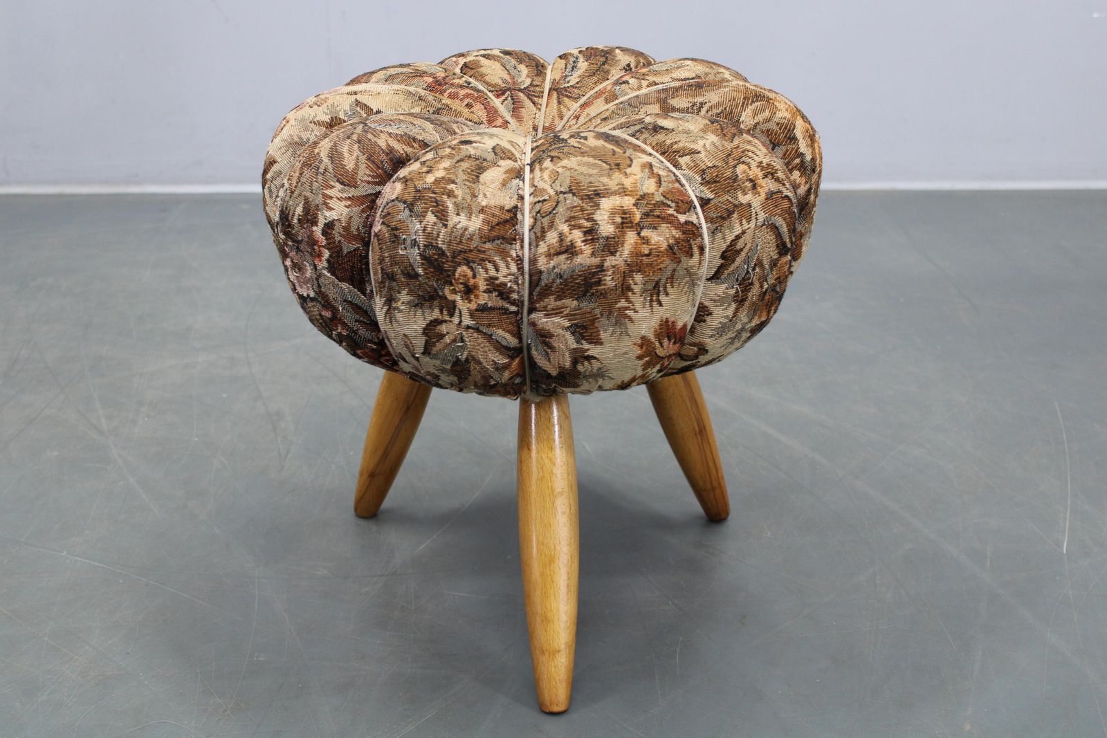 Mid Century Czech Upholstered Stool, Beech Wood, 1950s photo furniture