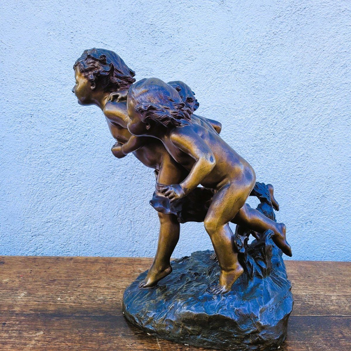 C Monginot, 3 Putti, Signed Bronze, Late 19th/Early 20th Century photo Art