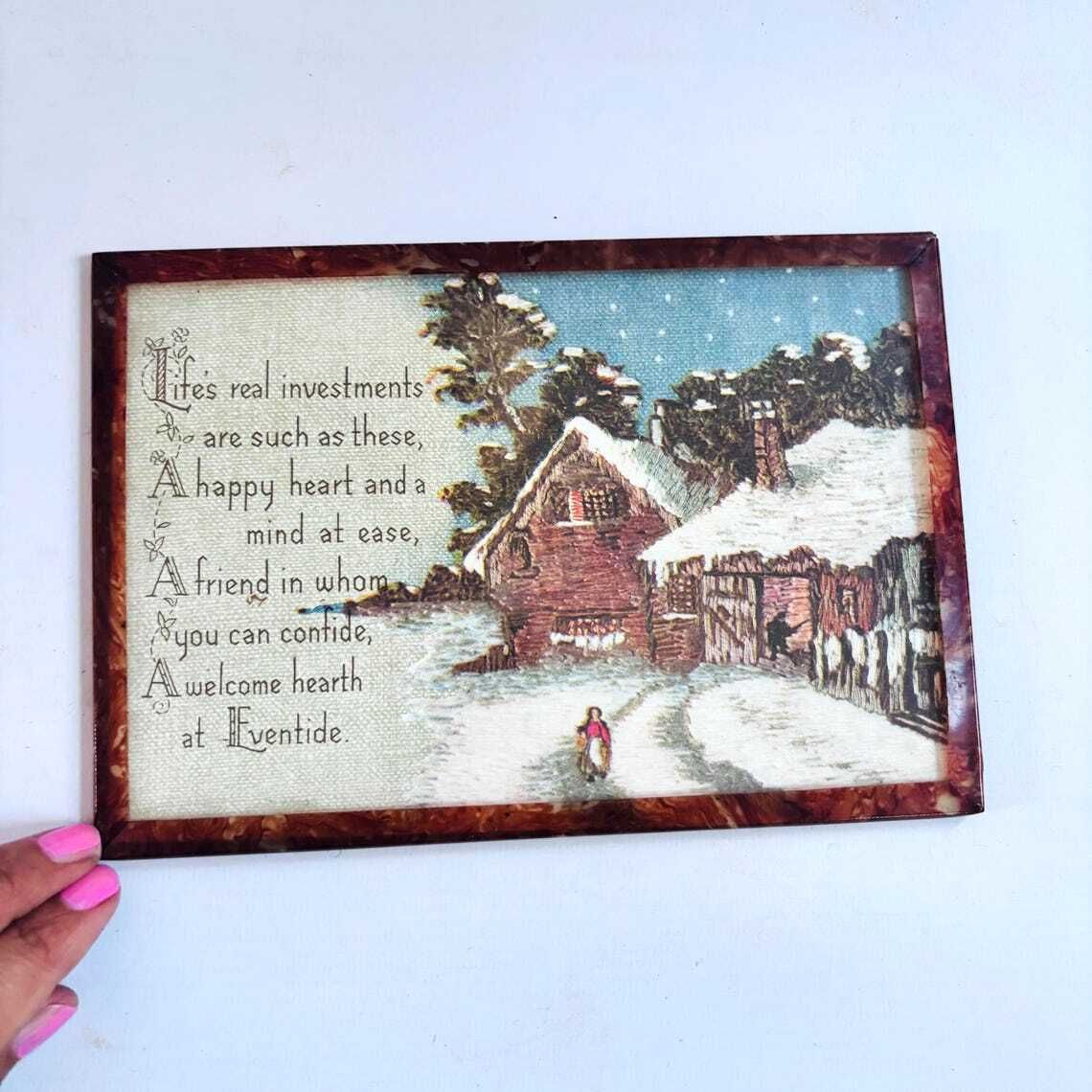 Vintage 1920s Art Deco Keepsake Plaque In Faux Tortoiseshell Frame Christmas