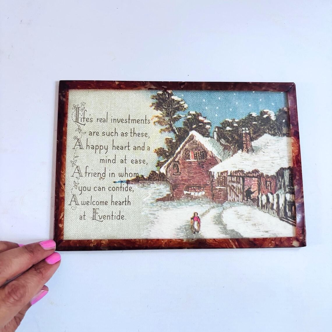 Vintage 1920s Art Deco Keepsake Plaque In Faux Tortoiseshell Frame Christmas photo furniture