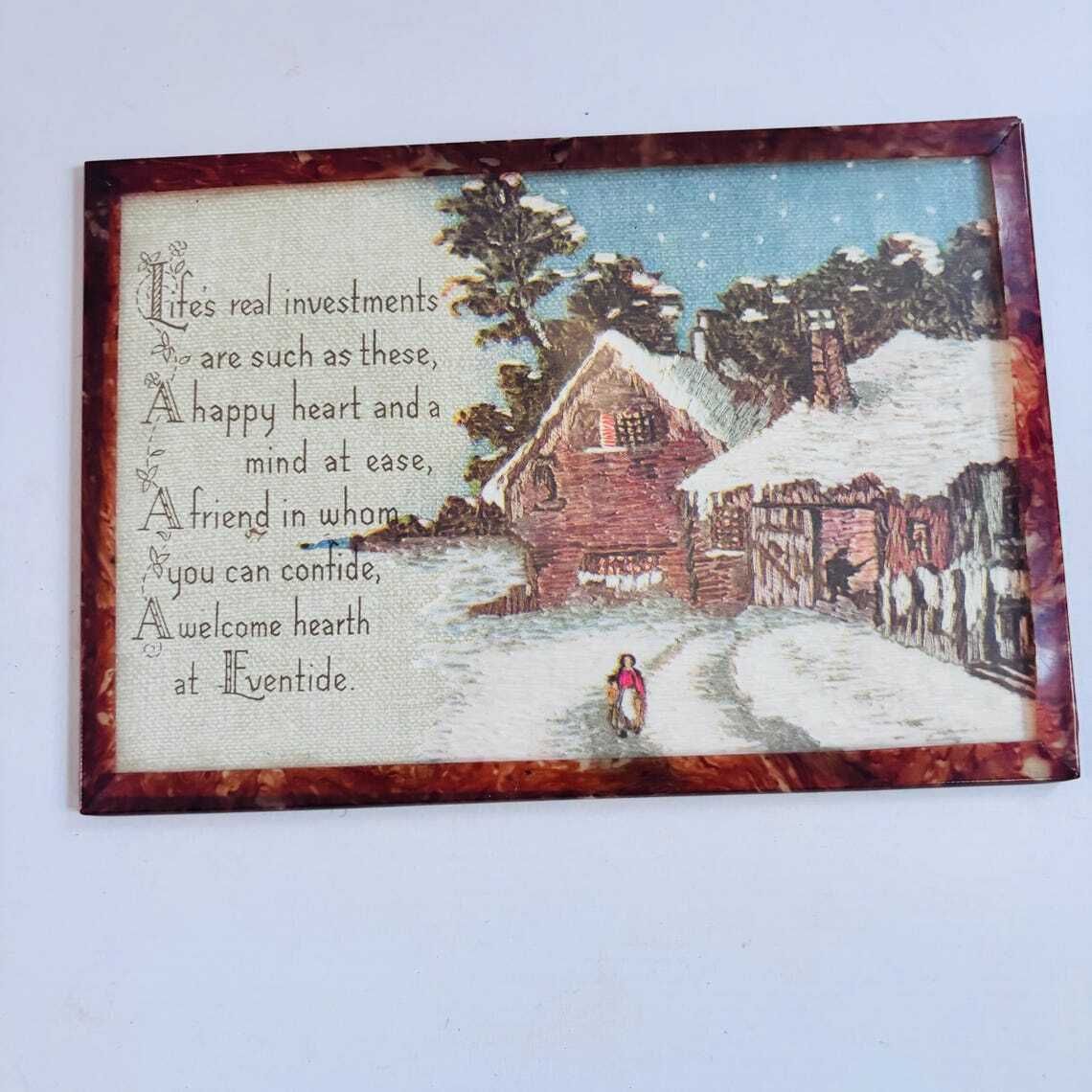Vintage 1920s Art Deco Keepsake Plaque In Faux Tortoiseshell Frame Christmas photo for sale