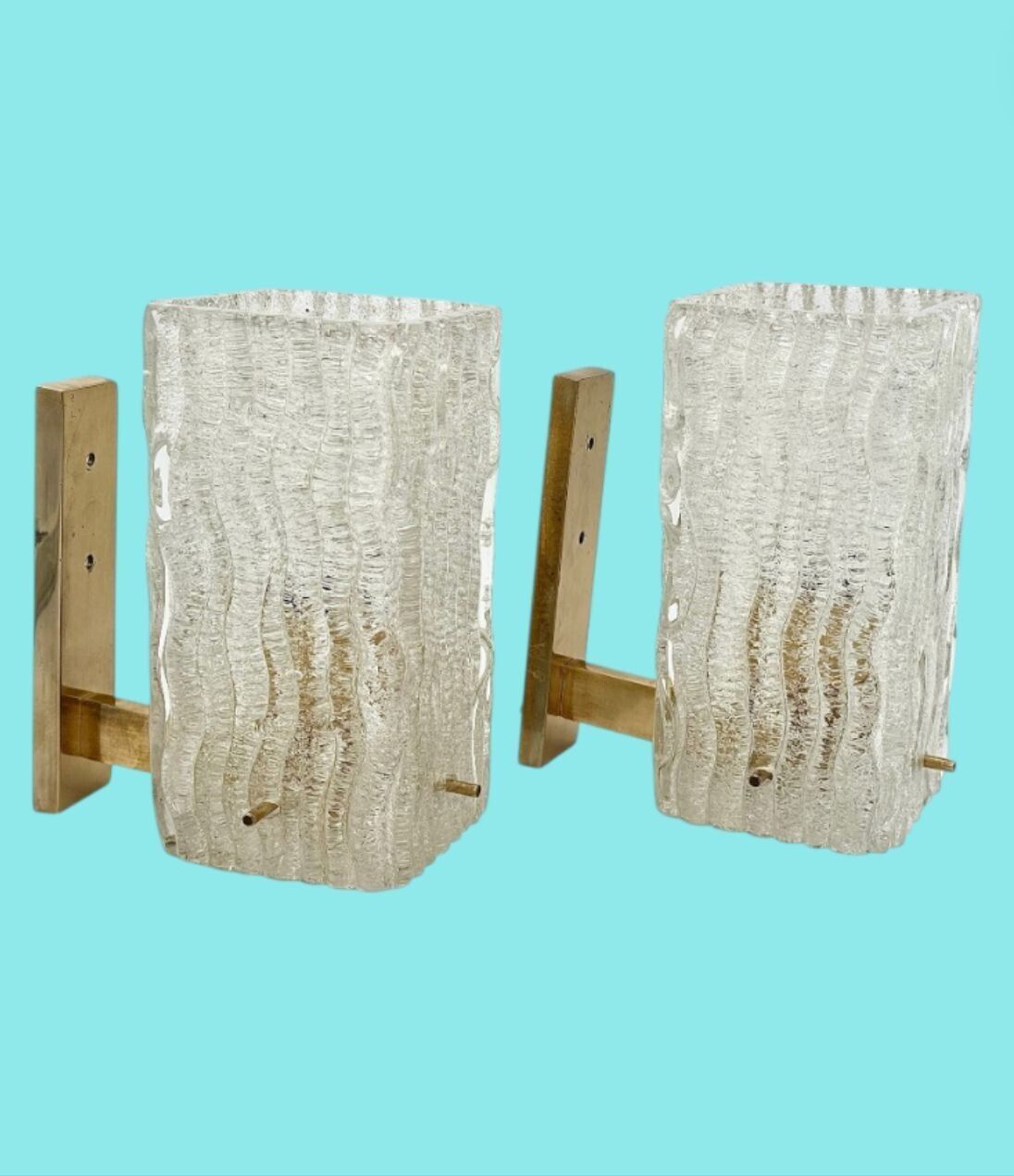 A Pair 1970s "Ice Glass" Murano And Brass Wall Sconces By German Lighting Company Rzb Leuchten. photo furniture