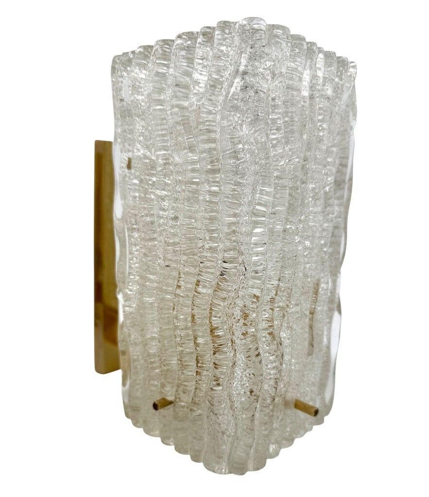 1385.0 A Pair 1970s "Ice Glass" Murano And Brass Wall Sconces By German Lighting Company Rzb Leuchten. photo