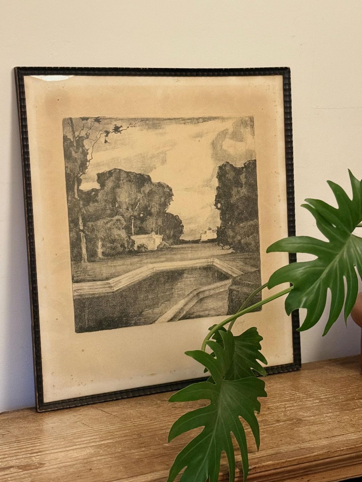 Antique Carved Frame Landscape Sketch photo for sale