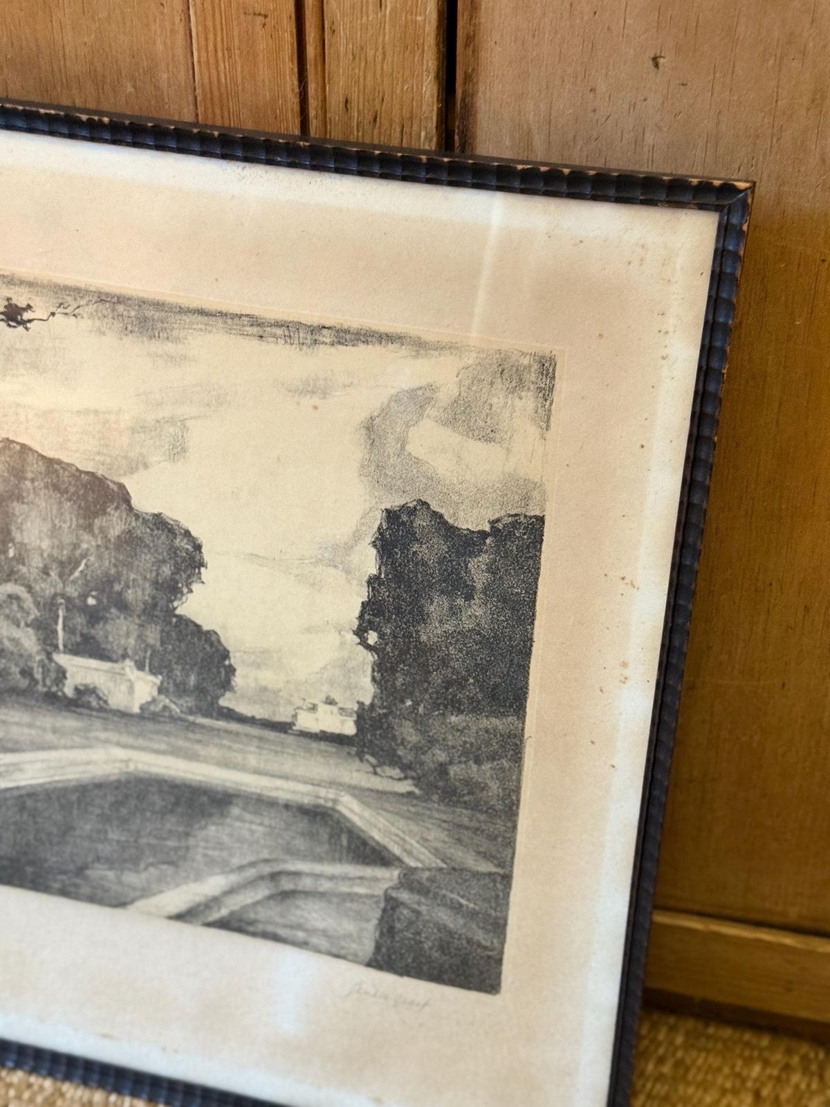 Antique Carved Frame Landscape Sketch photo Art