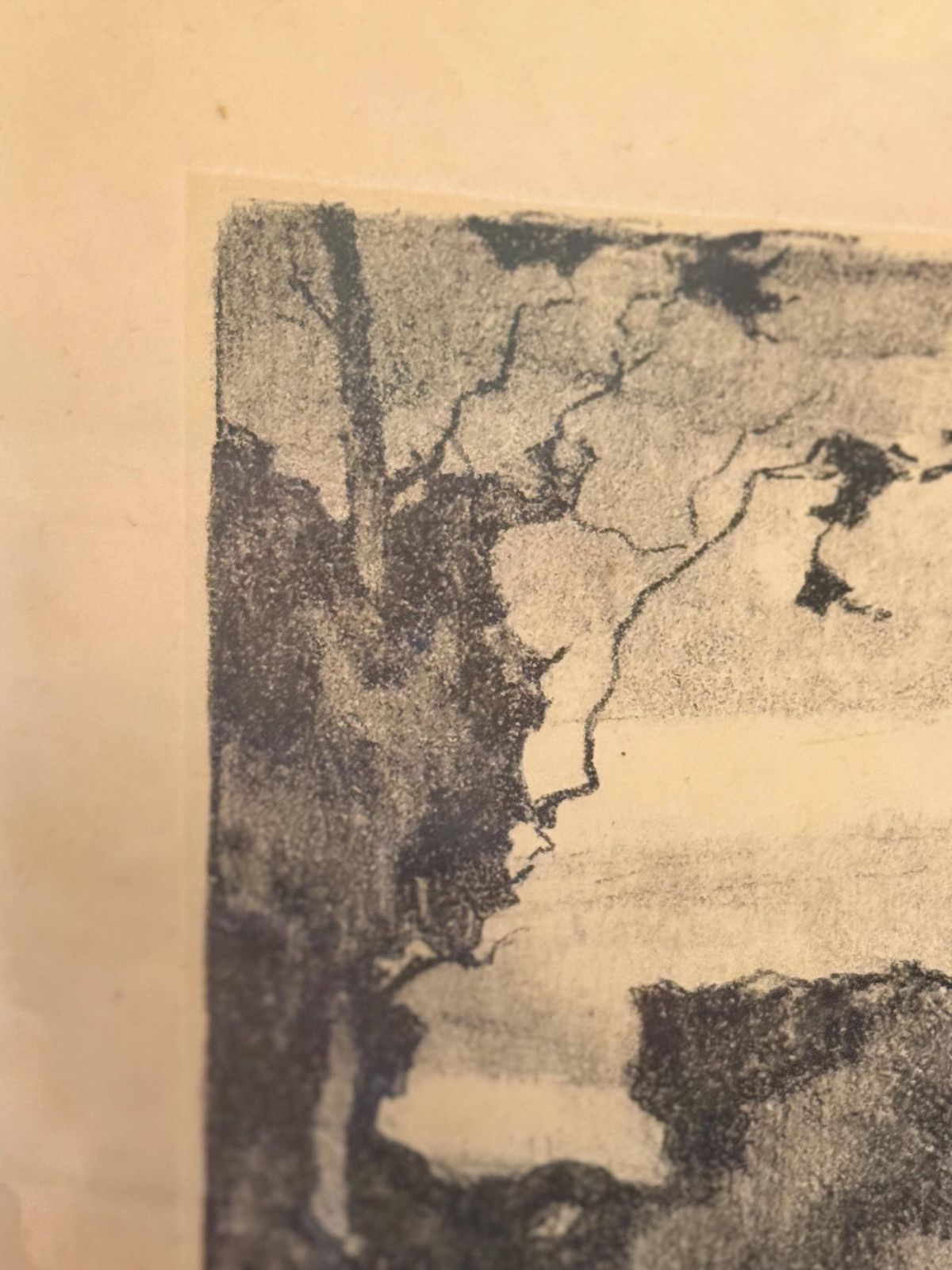 Antique Carved Frame Landscape Sketch photo vintage