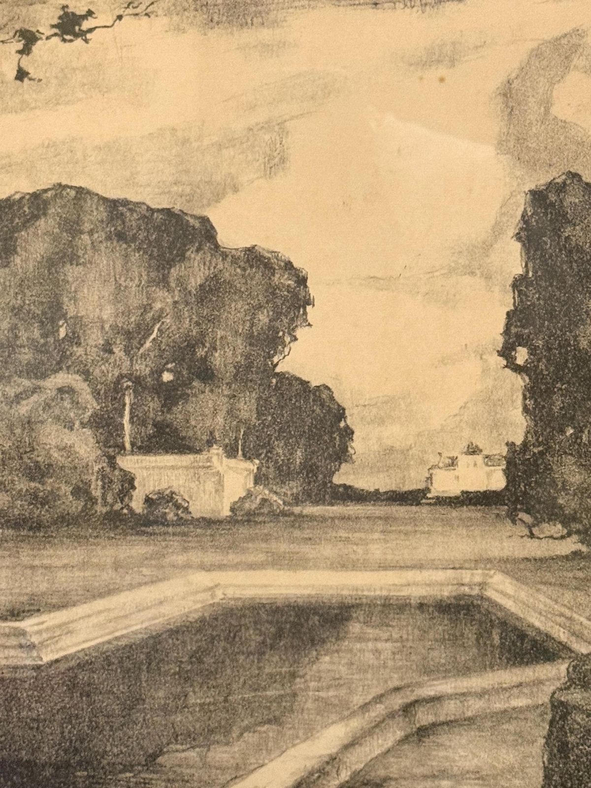 photo furniture Antique Carved Frame Landscape Sketch