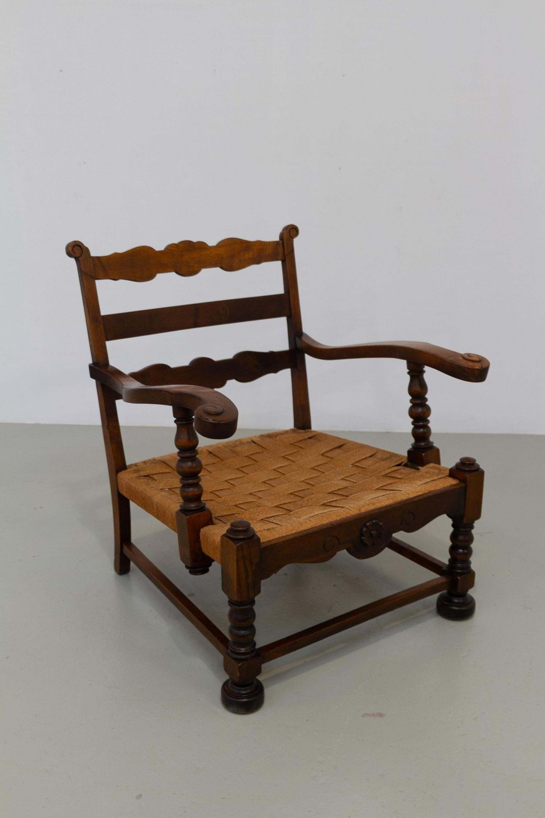 Danish Art Nouveau Lounge Chair In Oak And Papercord, 1930s. photo vintage