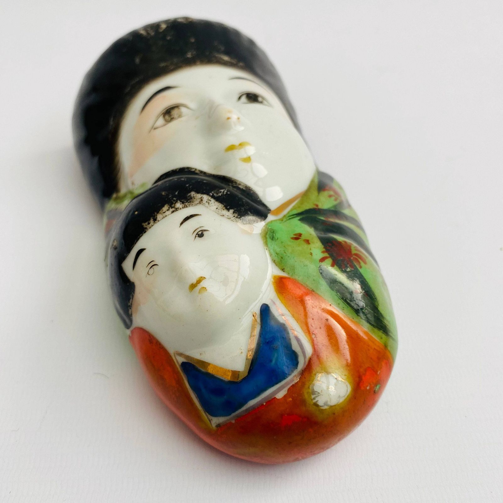 Mid Century Japanese Porcelain Wall Vase: Hand Painted Geisha, Parent And Child photo buy