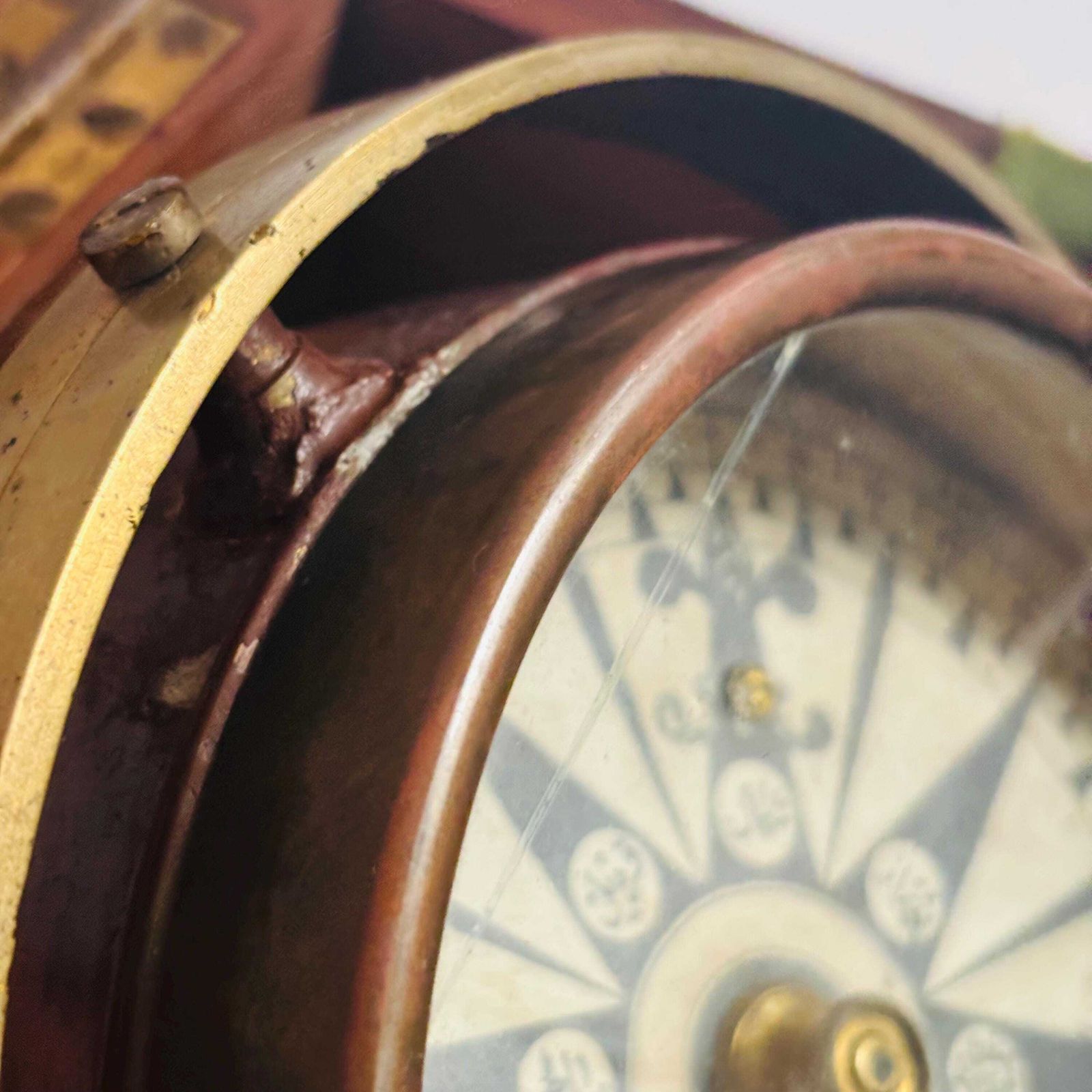 445.0 Antique Ottoman Qibla Compass | 19th Century Islamic Direction Finder In Oak Case/Glass Crack photo