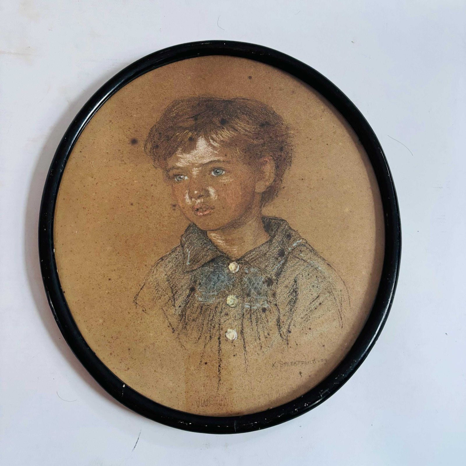 photo vintage Antique Pastel Portrait Of A Child By Kathleen Streadfield | British Suffragette Artist | Royal Academy Trained |1909